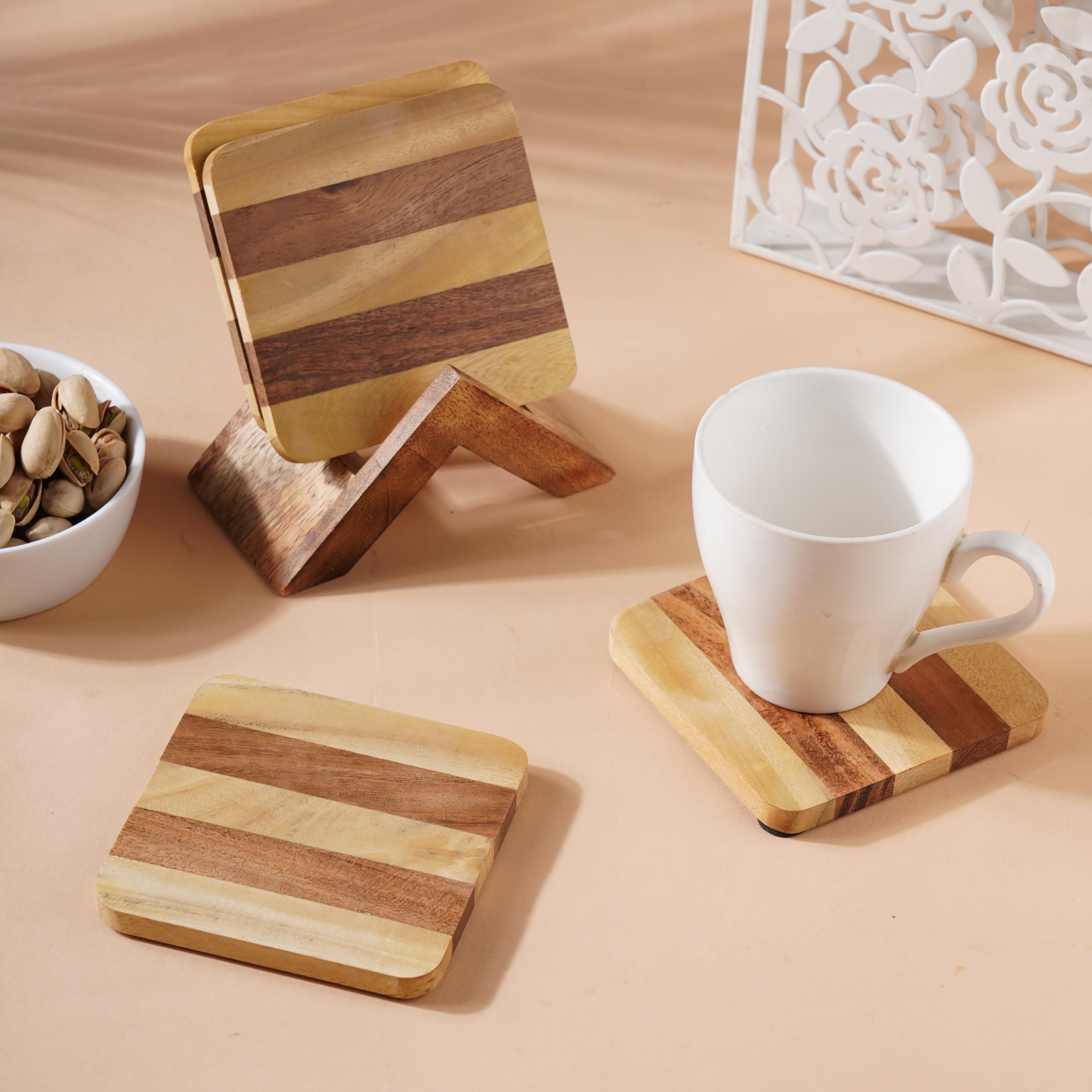 Amazon.com: Ajuny Coasters for Drinks with Holder Set of 4