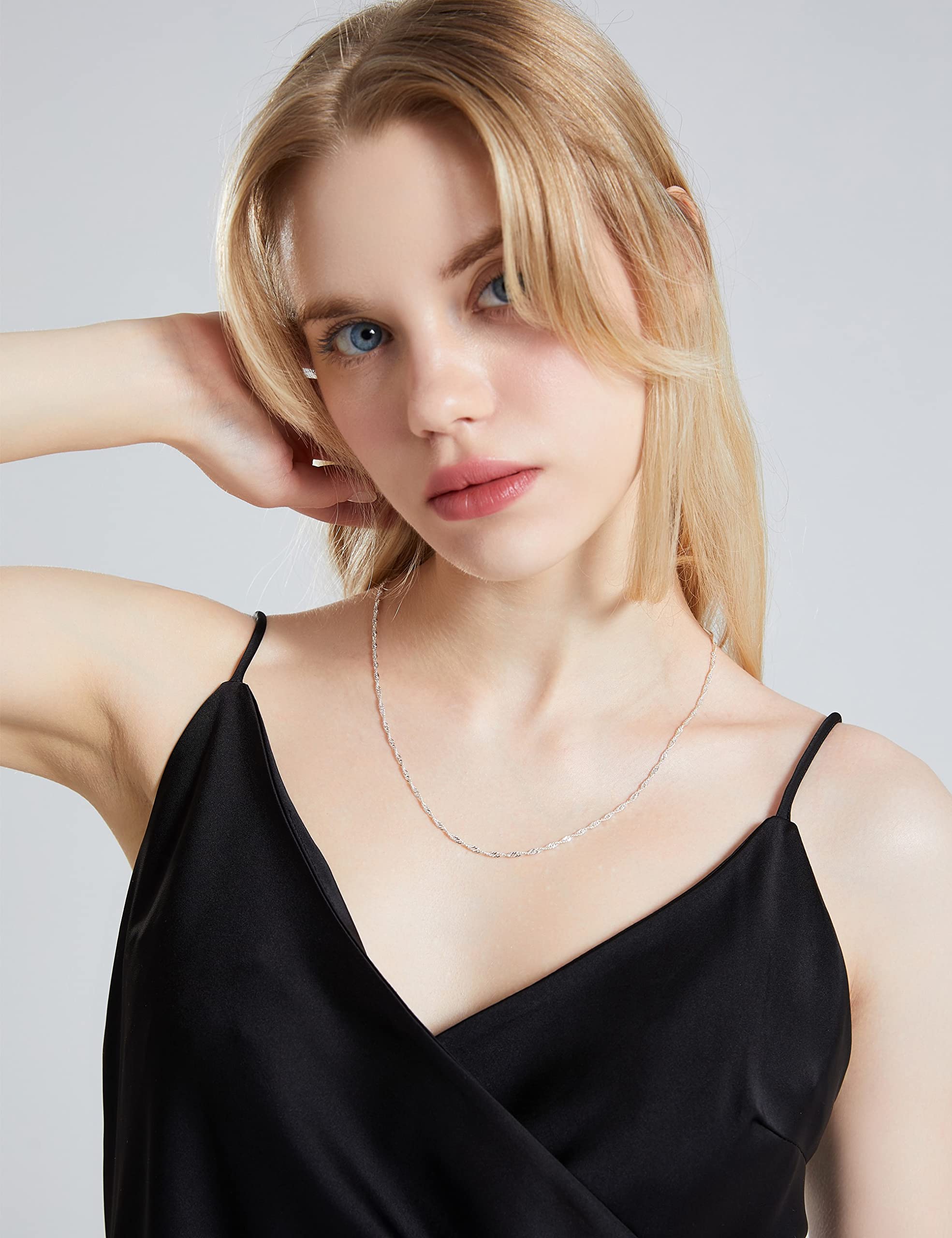 WYWH Waitsoul - Cadena de plata de ley 925 con cierre de langosta de 2,5 mm, cadena de plata para hombres y mujeres, cadena de collar de plata de 40,6 a 76,2 cm