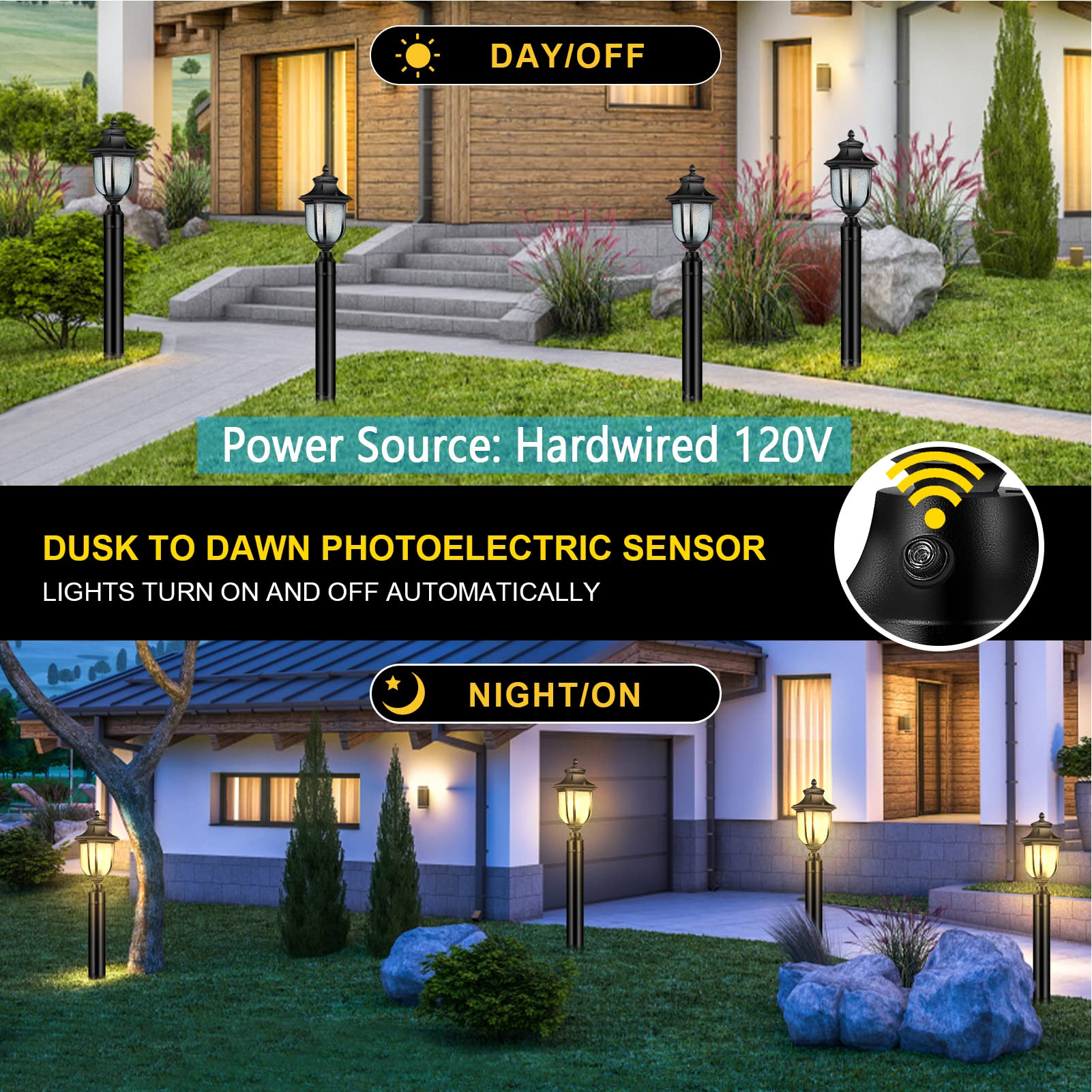 XANGQAN Dusk to Dawn Outdoor Post Lights Light Hardwired 120V with Pier Mount Base, Anti-Rust Pole Lantern, Modern Light Fixture, 100% Aluminum Waterproof Exterior Lamp for Yard, Garden, Pathway