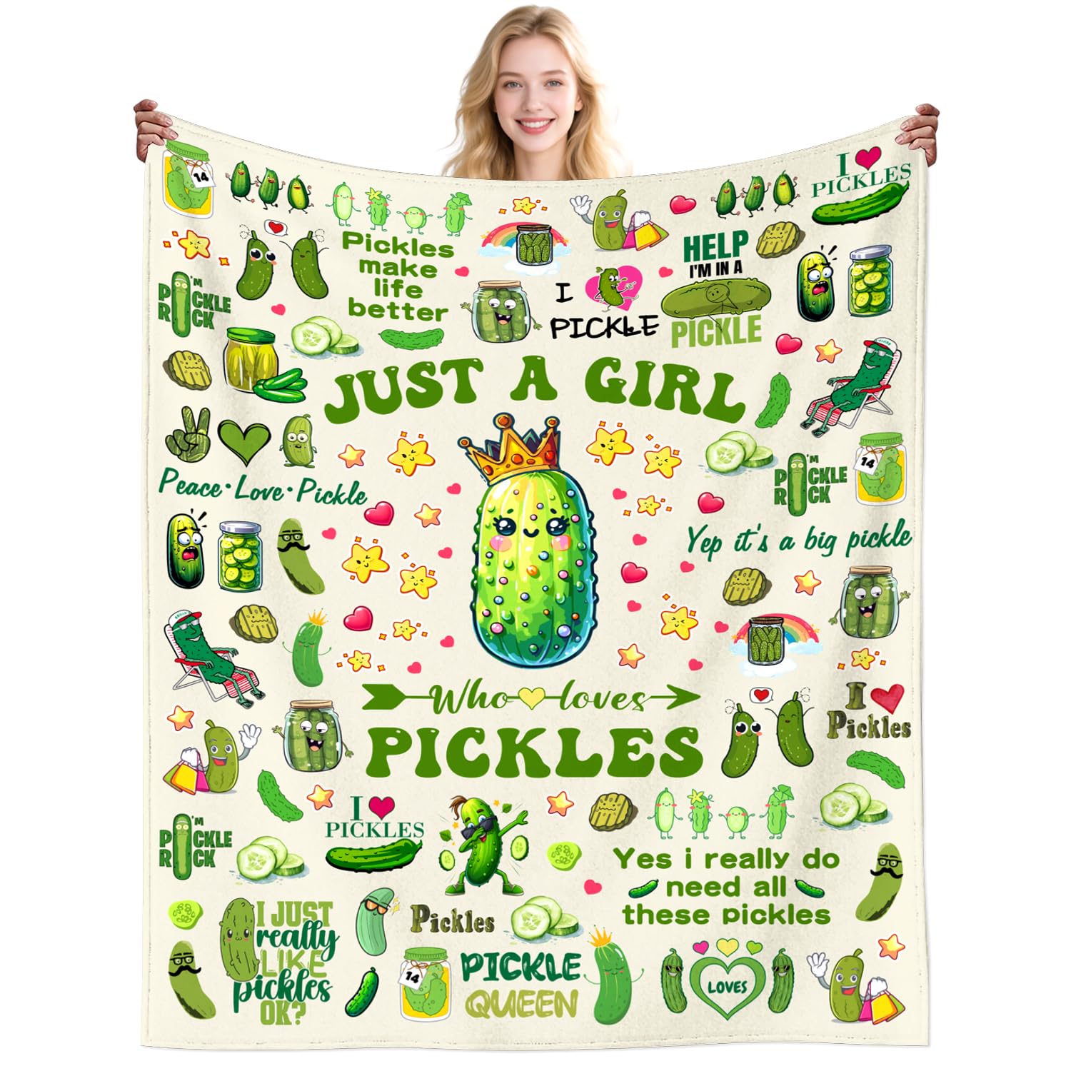 Pickle Gifts for Women Merch Just A Girl Who Loves Pickles Blanket Throw Stuff Plush Bedding Cute Pickles Blankets for Girls Boys Kids Pickle Lovers Men Adults Birthday Party Decorations 60"X50"INCH