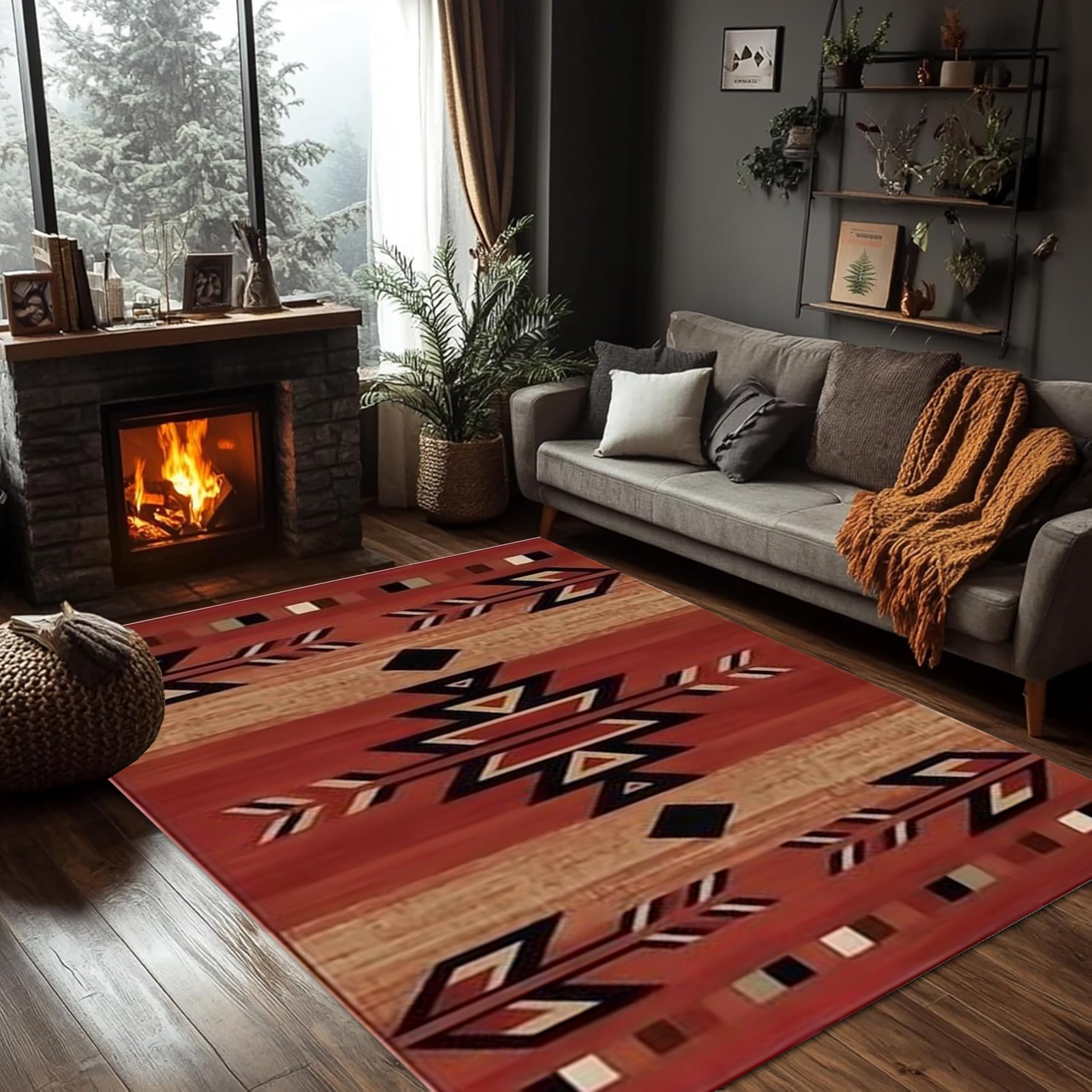 PDENZG Western Rug for Living Room, 180x300cm,Machine Washable Country Farmhouse Boho Style Rug, Southwestern Native American Indian Aztec Carpet, for Indoor Bedroom, Brown Black, Beige, Red — image 1
