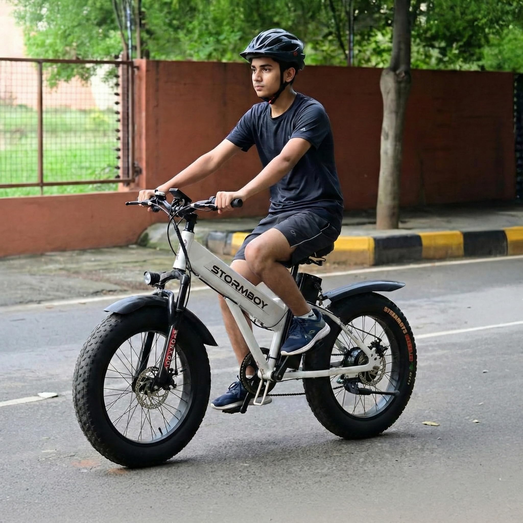 StormBoy 20" Electric Fat Bike for Kids & Teens | 250W Motor | 36V 13Ah Swappable Battery | Dual Disc Brakes | Front Suspension | Headlight & Horn | Assist & Throttle (White)-image-13