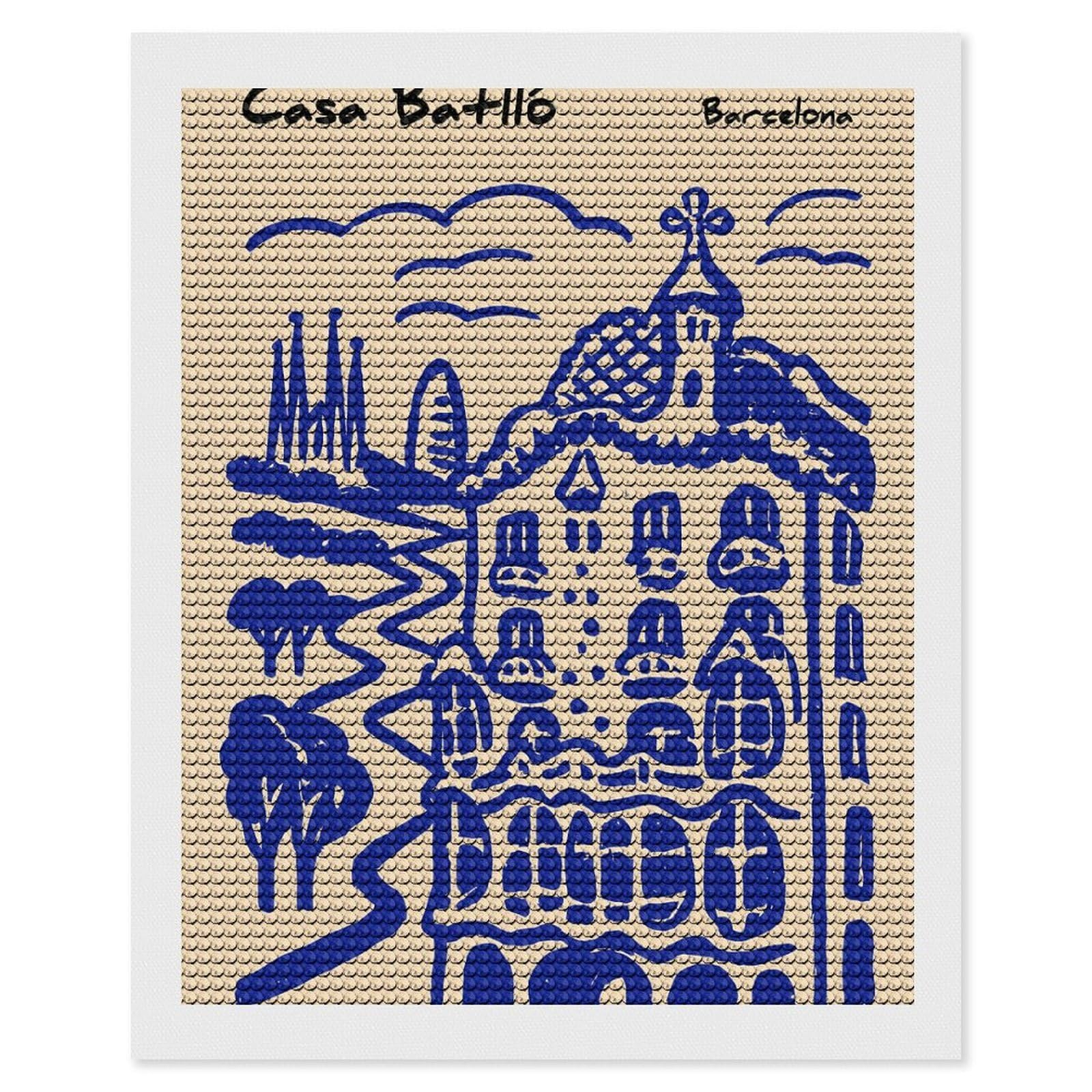 Junmoney Casa Batlló Barcelona Sketch Diamond Painting Canvas Set 16"x20", Satisfying Creative Project, Easy to Follow Symbols, Fun Craft Experience