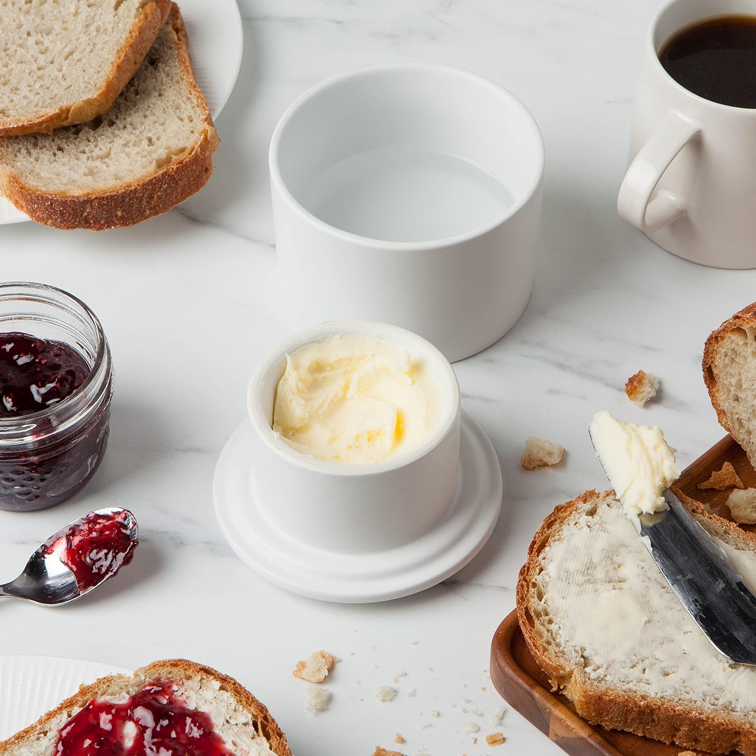 Now Designs French-Style Stoneware Butter Crock for The Counter, Matte White
