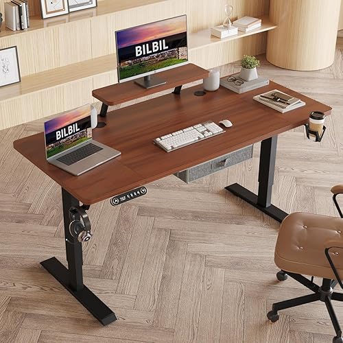 Miniatura 6 de bilbil Escritorio eléctrico de pie con cajón, altura ajustable de 63 x 30 pulgadas, escritorio de pie con estante de almacenamiento, escritorio de