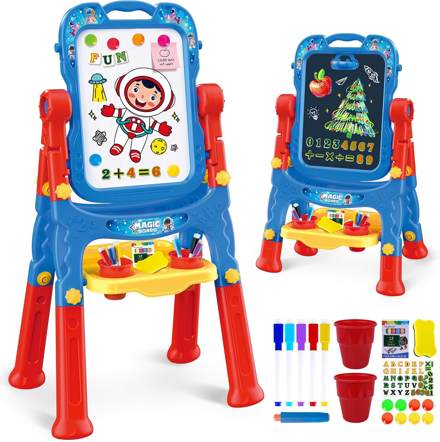 Art Easel for Kids - Adjustable Double-Sided Rotatable Magnetic White Board with Painting Accessories, Preschool Learning Toy for Boys 3-5 Years Old,Ideal Christmas Birthday Gift (Blue)