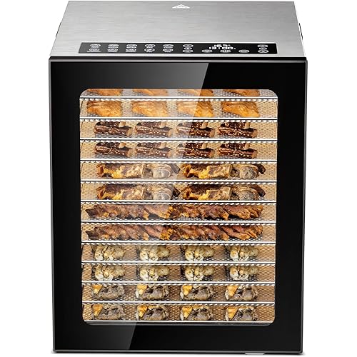 Food Dehydrator for Jerky, 12-Trays Stainless Steel, Digital Food Dryer for Herb, Electric Dehydrator Machine 850W with 10 Presets, Adjustable Timer, Temperature Control