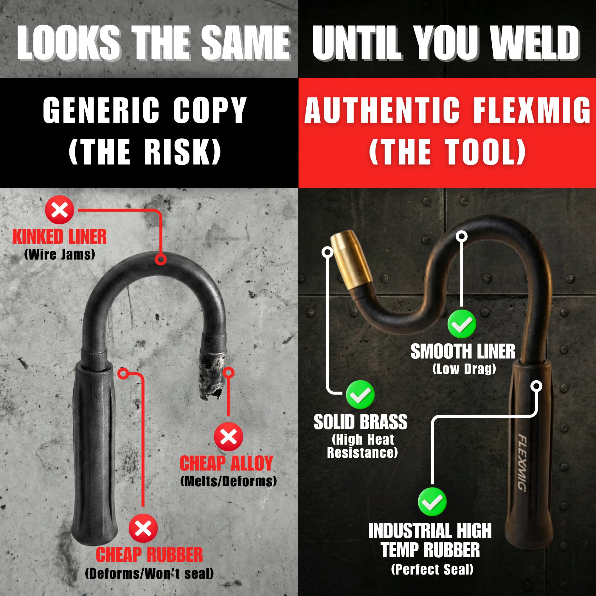 ROBTOOLS Flexmig360 - Extensión MIG flexible patentada original - Extensión flexible de pistola MIG de 10 pulgadas para espacios reducidos - Ajuste universal para núcleo de gas y flujo - Grado