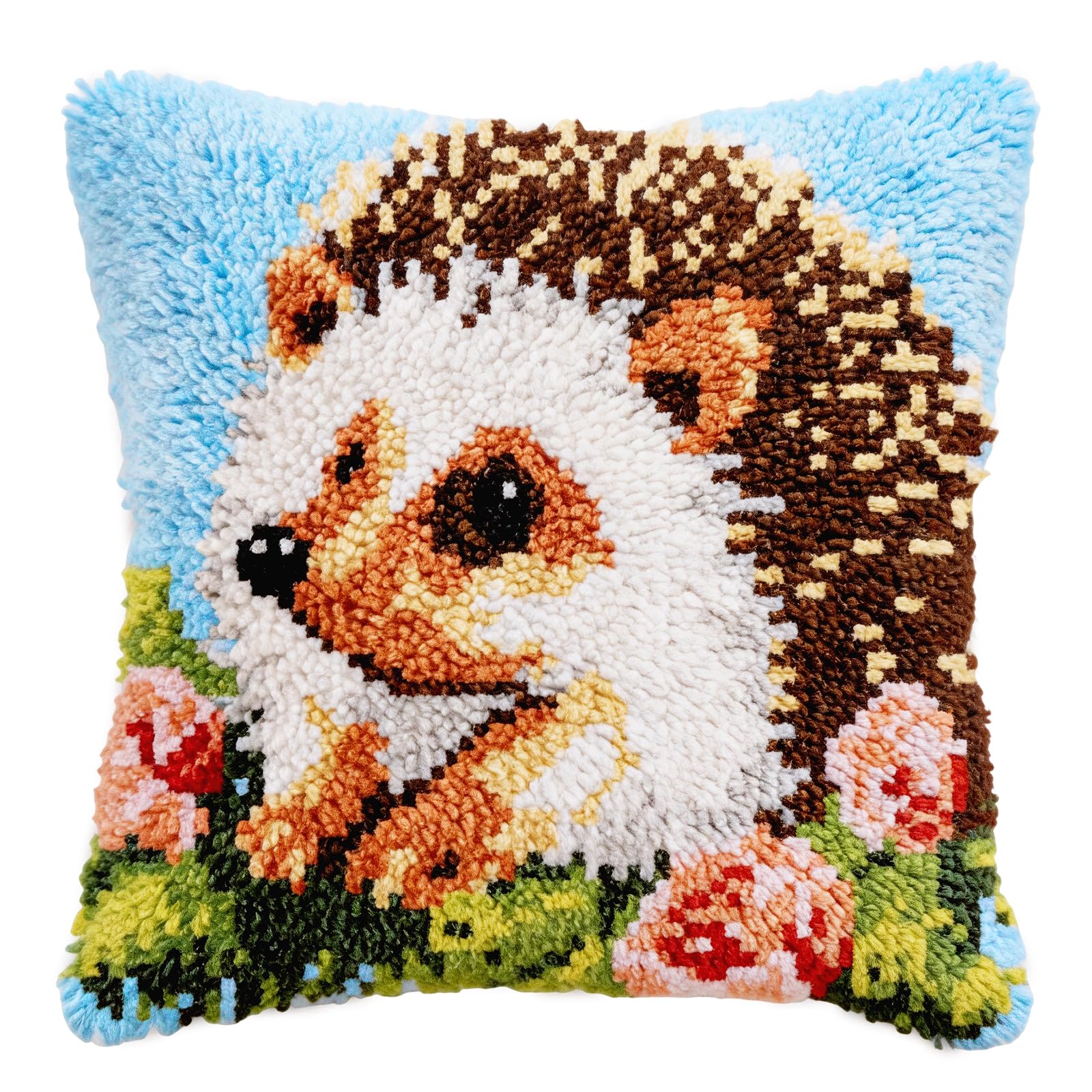 DIY Latch Hook Kit for Beginners, Pre-Printed Colorful Canvas Crochet Cushion Kit - Cute Cartoon Animal Series - Handmade Pillow Case Embroidery Craft for Home Sofa Decor, Ideal for Adults & Kids