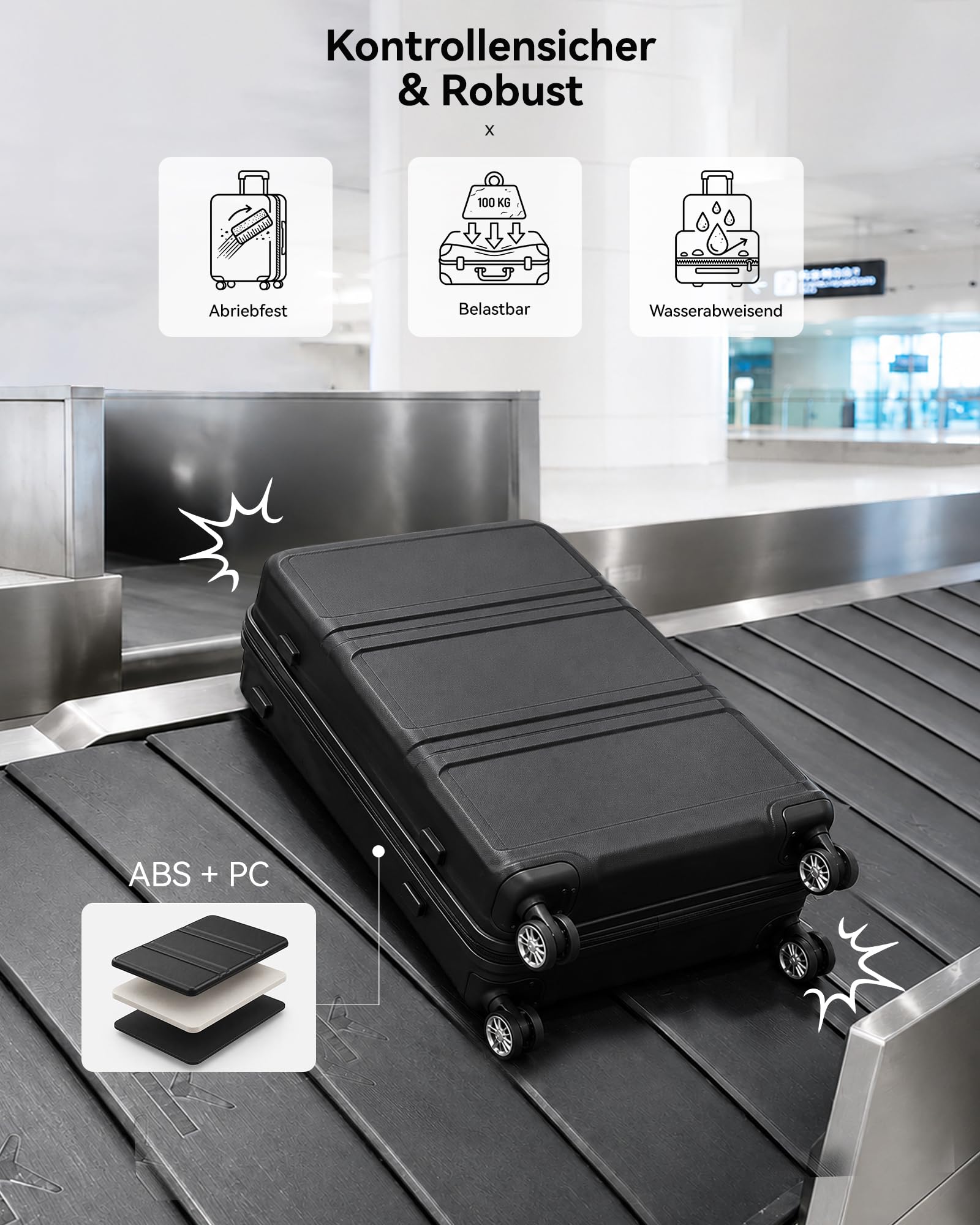 KONO Hartschalenkoffer ABS+PC Trolley TSA Schloss 360° Leisen Rollen Reisekoffer S M L XL XXL