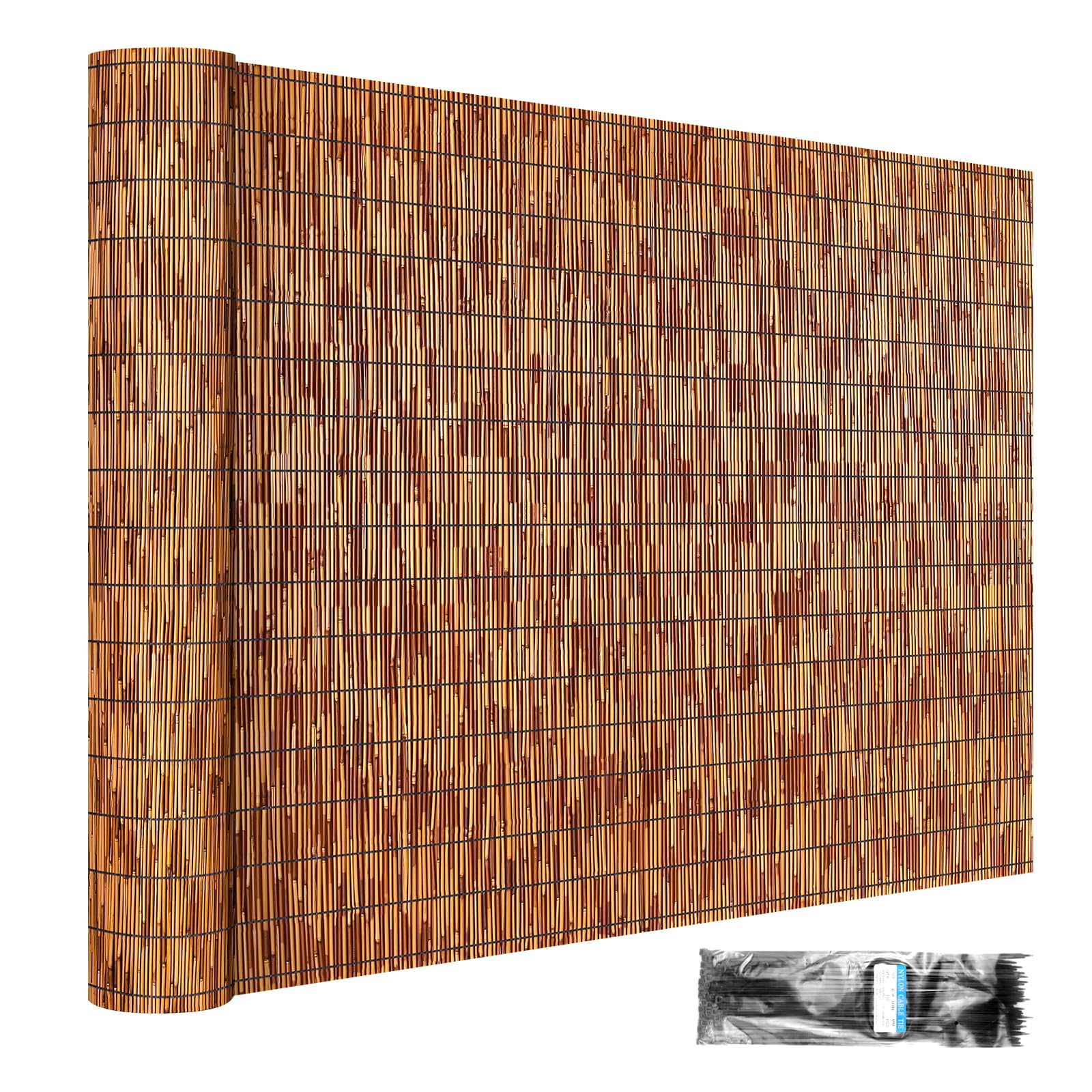 ZNCMRR Natural Reed Fencing Rolls,4FT X 16.4FT Reed Screen Curtain Balcony Reed Fence for Outdoor Backyard Patio（Brown）
