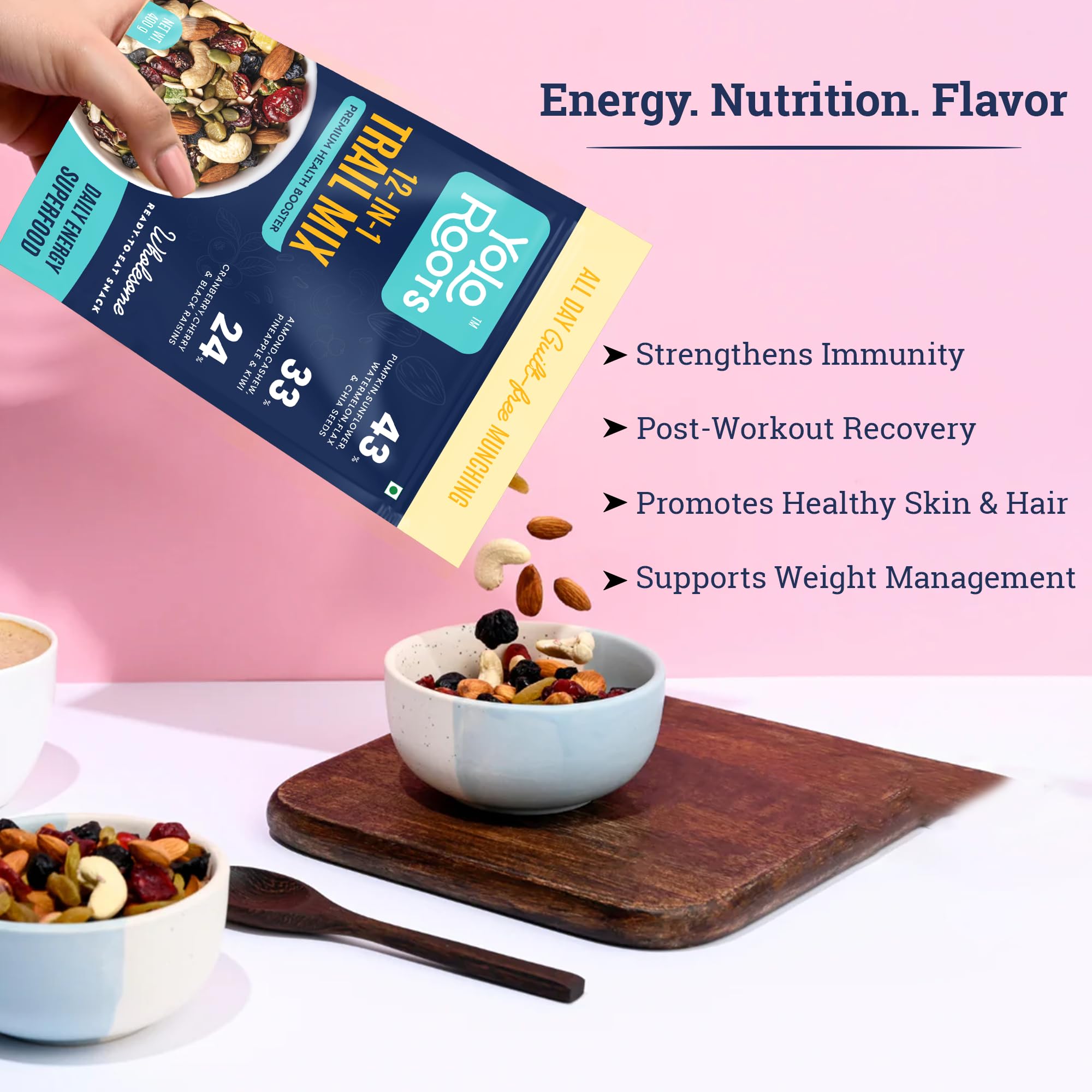 Yolo Roots Trail Mix | Roasted 12-in-1 Dry Fruit & Nut Mix with Almonds, Cashews, Cranberries Pumpkin,Chia & Sunflower Seeds | High Protein & Fibre | No Added Sugar | Healthy Anytime Snack 3