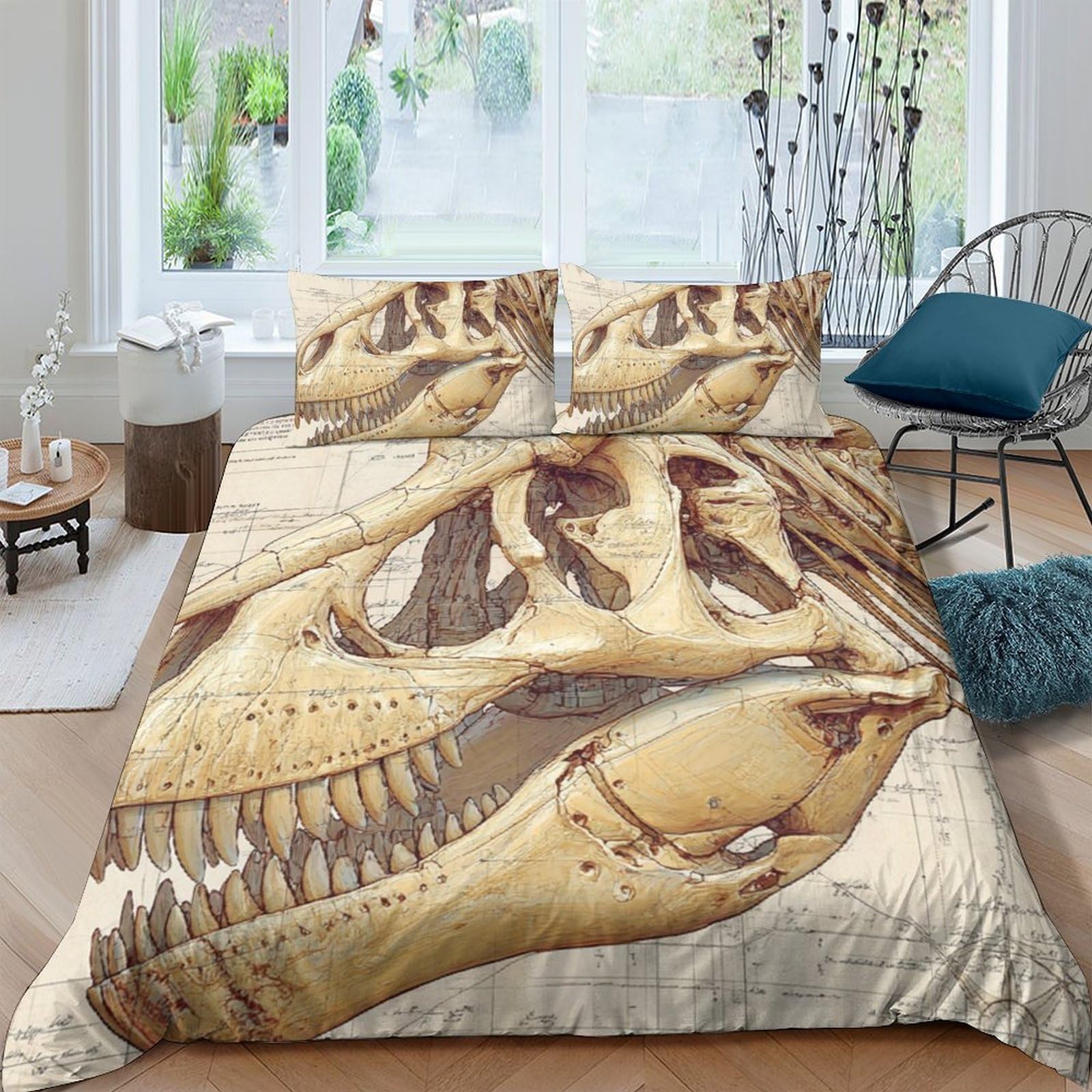 Ctjqhvkz Style-6 3D Printed Dinosaur Skull Fitted Sheet Microfiber Soft Breathable Fossil Bed Cover For Bedroom Dorm Mattress Decoration Single（135X200cm）