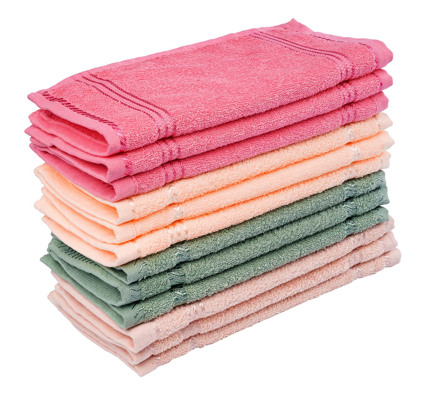 JENNY DENIAL 100% Cotton Zero Twist Face Towel 300 GSM Set of 12 pcs (Small Size :: 27 * 27 cm) Multi Color (12)-image-46