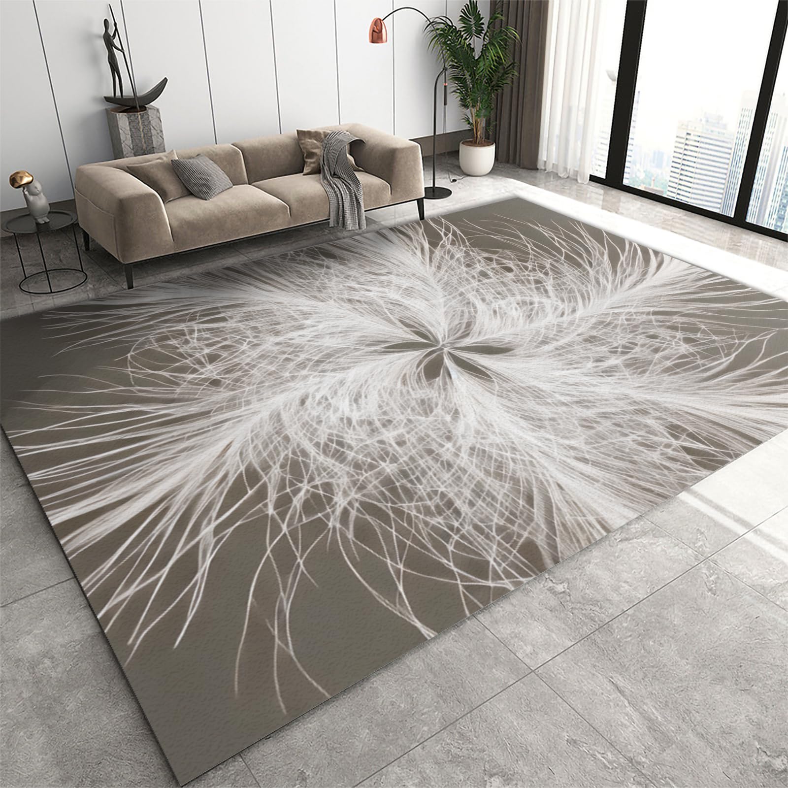 FIEMAR White Art Feather Area Rugs, Modern Simple Rug, Low-Pile Floor Carpet Soft Non-shedding for Bedroom Living Room Dining Room Study Room Farmhouse Apartments Home Office College Dorm-70 x 140 cm