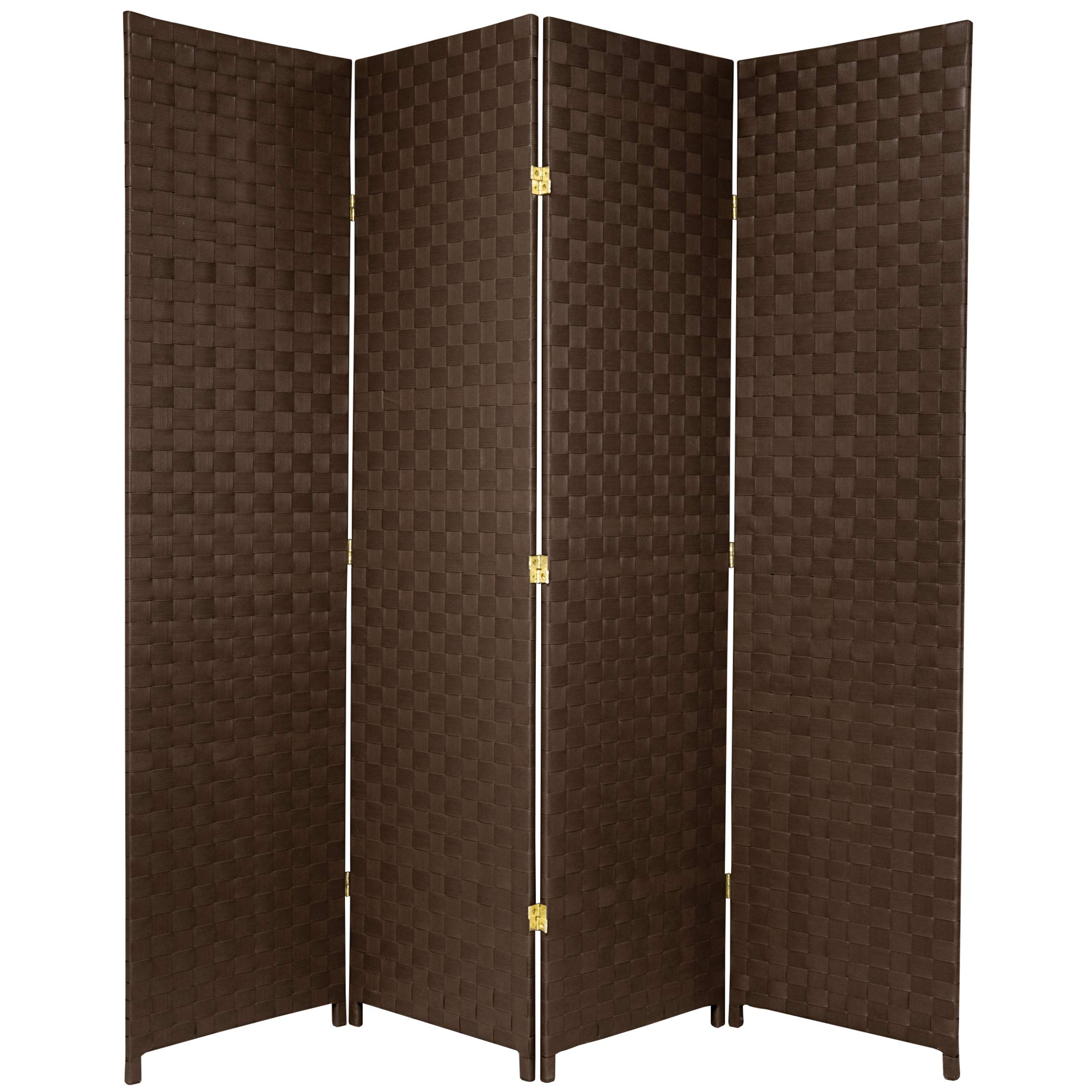 Oriental Furniture 6 ft. Tall Woven Fiber-Outdoor All Weather-Room-Divider - 4-Panel - Dark Brown