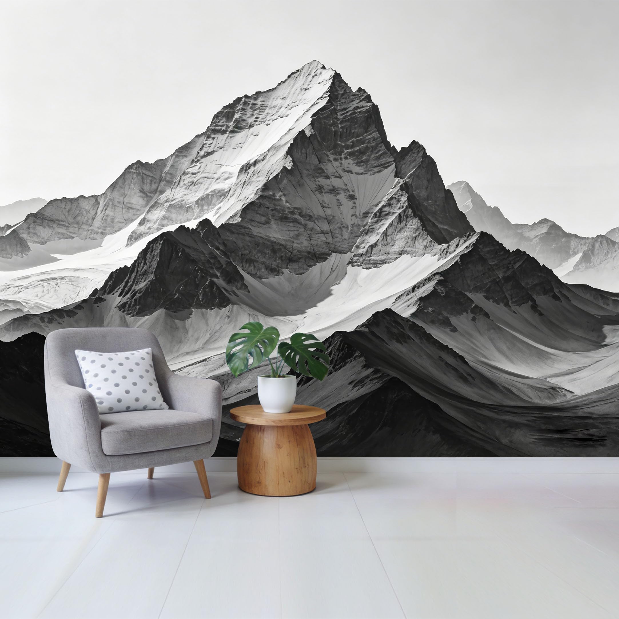 Custom Size Wall Mural Majestic Snowy Mountain Peak Monochrome Nature Landscape Modern Minimalist SelfAdhesive Wall Fabric Removable Wallpaper for Home Office Decor