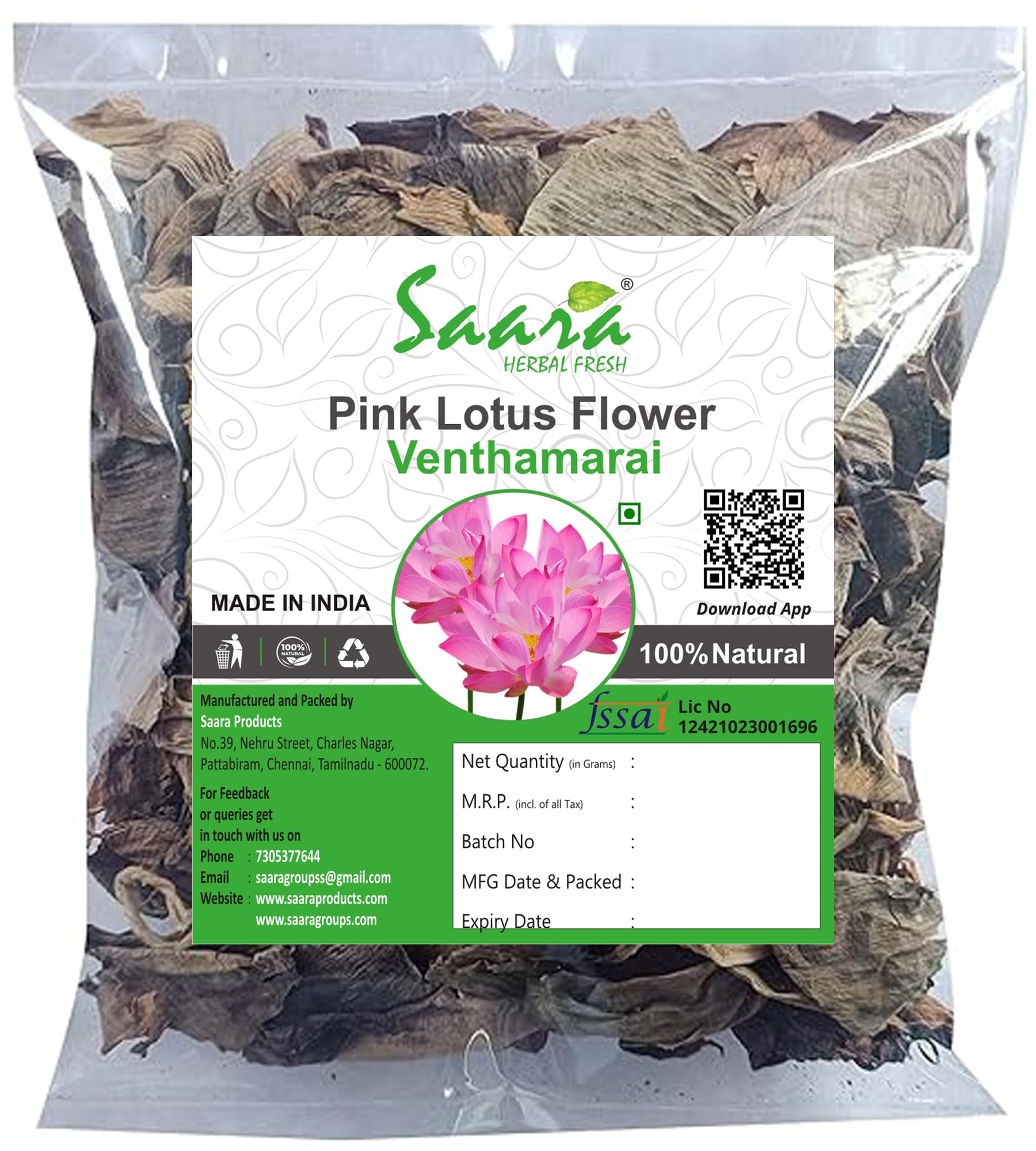 Saara HERBAL FRESH Dry Lotus Flower, 150g | Dry Kamal Phool | Dried Pink Lotus Petals | Kamal Phool Patti | Dry Lotus Petals | Nelumbo Nucifera, 150gm (B0BZVY7GBT) Amazon Price History, Amazon Price Tracker
