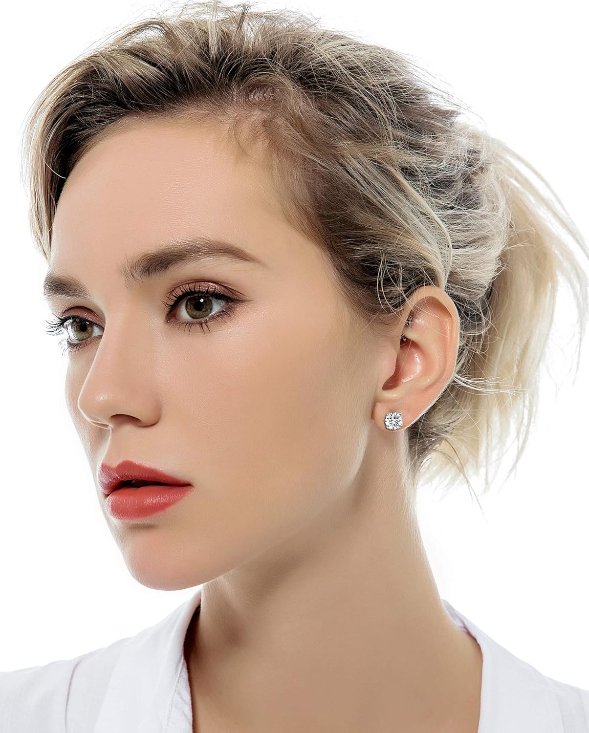 Tornito 5 Pairs 20G Titanium Threadless Flat Back Earrings Push-in Round Cubic Zirconia Earrings Studs Set Cartilage Earring Tragus Helix Piercing Jewelry For Men Women 2-6mm Silver Tone - Image 5