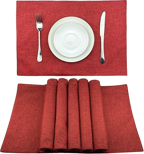 Weabetfu Juego de 6 manteles individuales de tela resistentes al calor, manteles individuales de algodón y lino, lavables a máquina, manteles