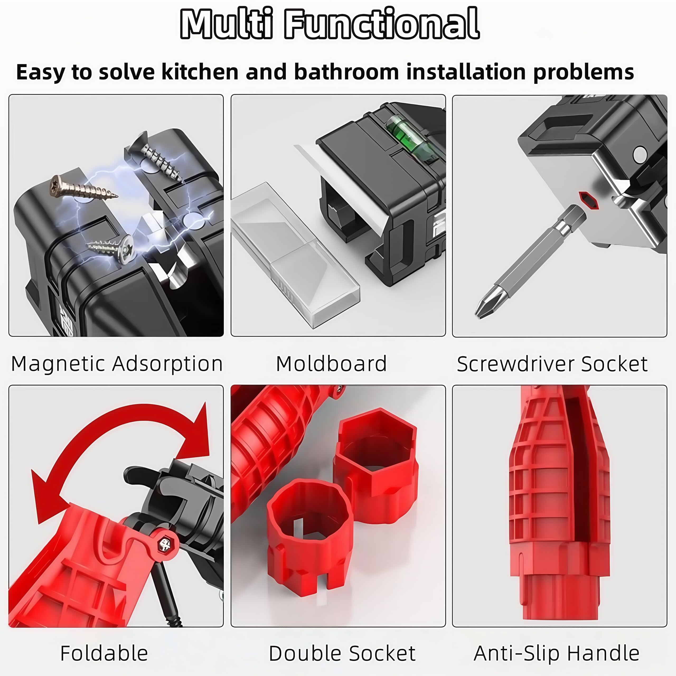 FJFQXY 22 in 1 Multifunctional Basin Wrench, Kitchen and Bathroom Drain Pipe Faucet Sink Wrench Suitable for Installation and Maintenance in Small Spaces