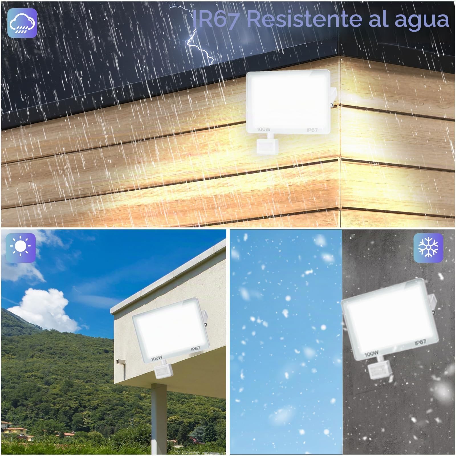 Focos LED Exterior con Sensor de Movimiento, 100W 10000LM
