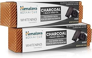 Himalaya Botanique Whitening Antiplaque Toothpaste with Charcoal + Black Seed Oil, Fluoride Free, for Whiter Teeth, 4 oz, ...