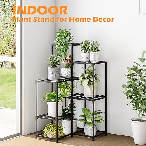 Miniatura 29 de Bamworld Soporte para plantas de interior y exterior, estante de esquina para 7 macetas para sala de estar, múltiples plantas, patio, balcón