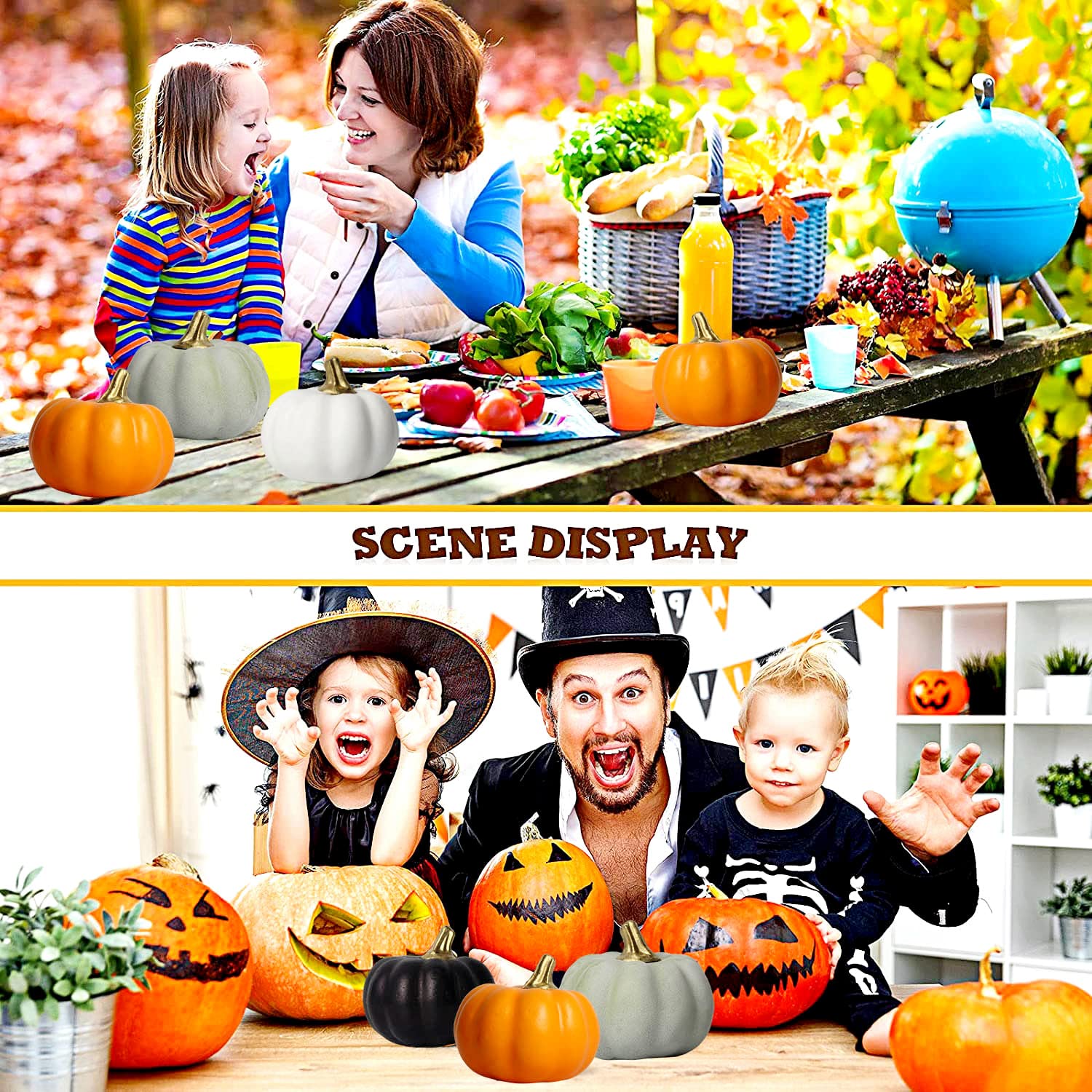 12 Decoration Halloween Automne Citrouille Artificielles,Couleur Ensemble Fall Decor Citrouille en Mousse Decorative Intérieur Exterieur,Mini Citrouilles pour Table Decoration,Thanksgiving,Noël