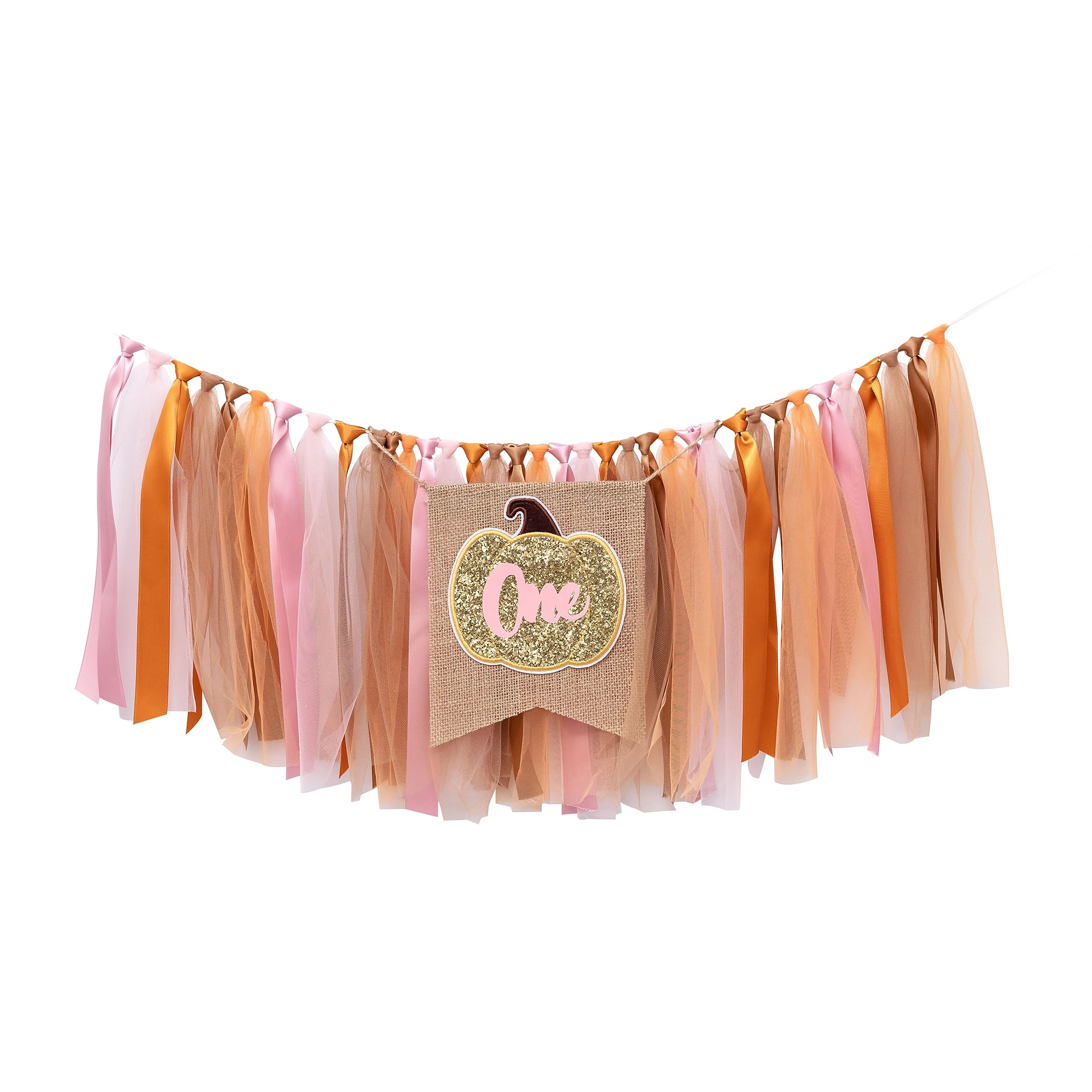 Pink Gold Pumpkin High Chair Banner - 1st Birthday Girl Halloween Photo Prop Decorations
