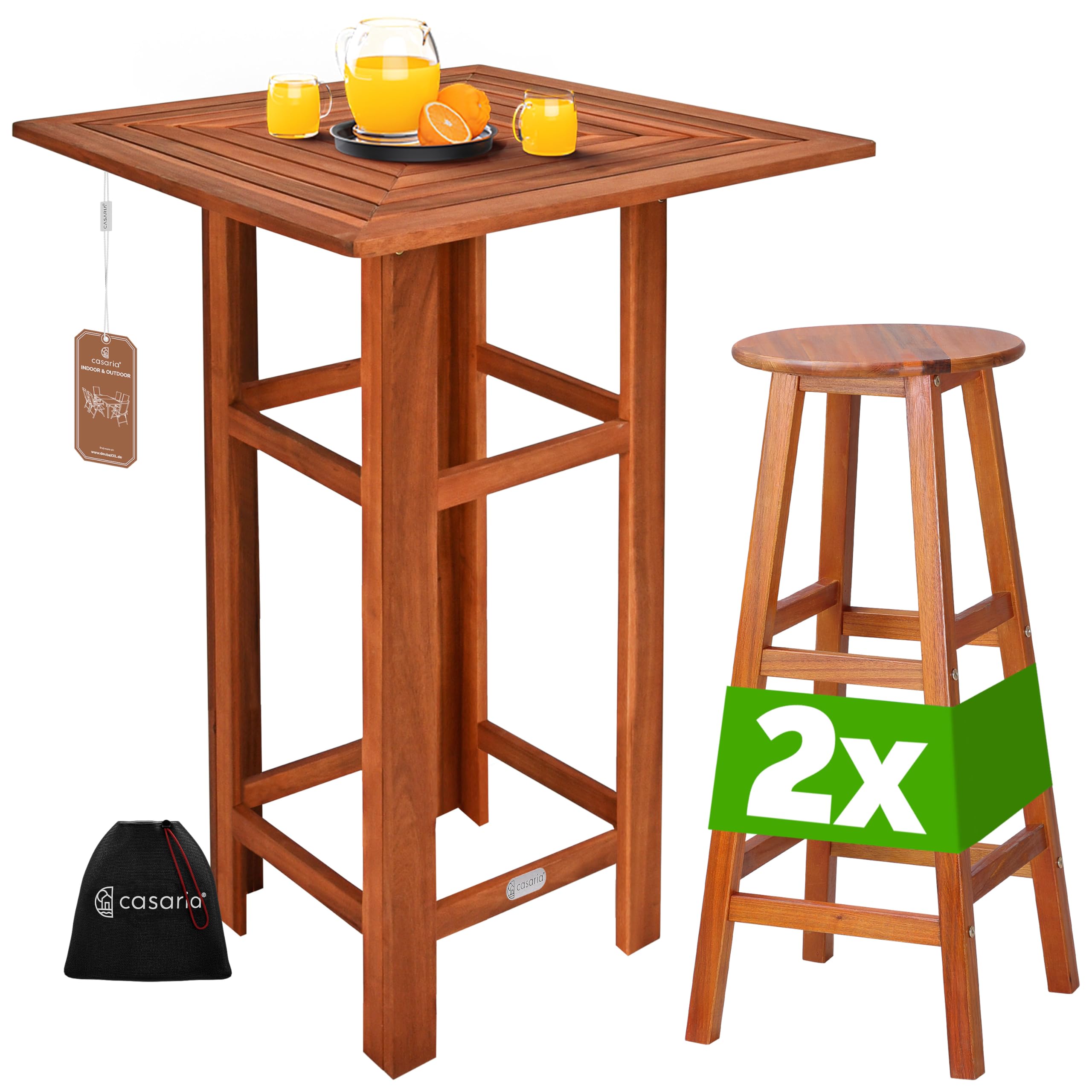 CASARIA® Mesa Alta de Bar con 2 Taburetes Set Muebles Jardín Cocina Madera 110x75x75cm Terraza Balcón