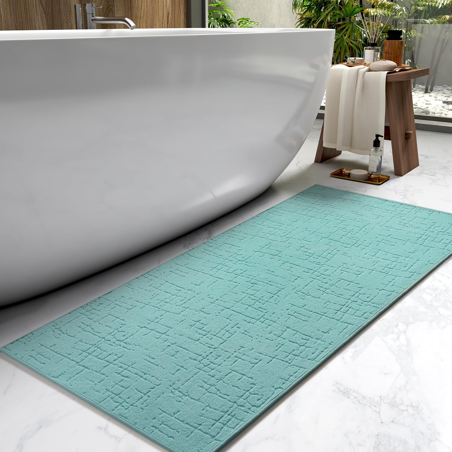 AMOAMI-Bath Mat-Absorbent Quick Dry Bathroom Floor Mats-Washable Rubber Backing Bath Mats for Bathroom Rugs Fit Under Door-Bath Rug for in Front of
