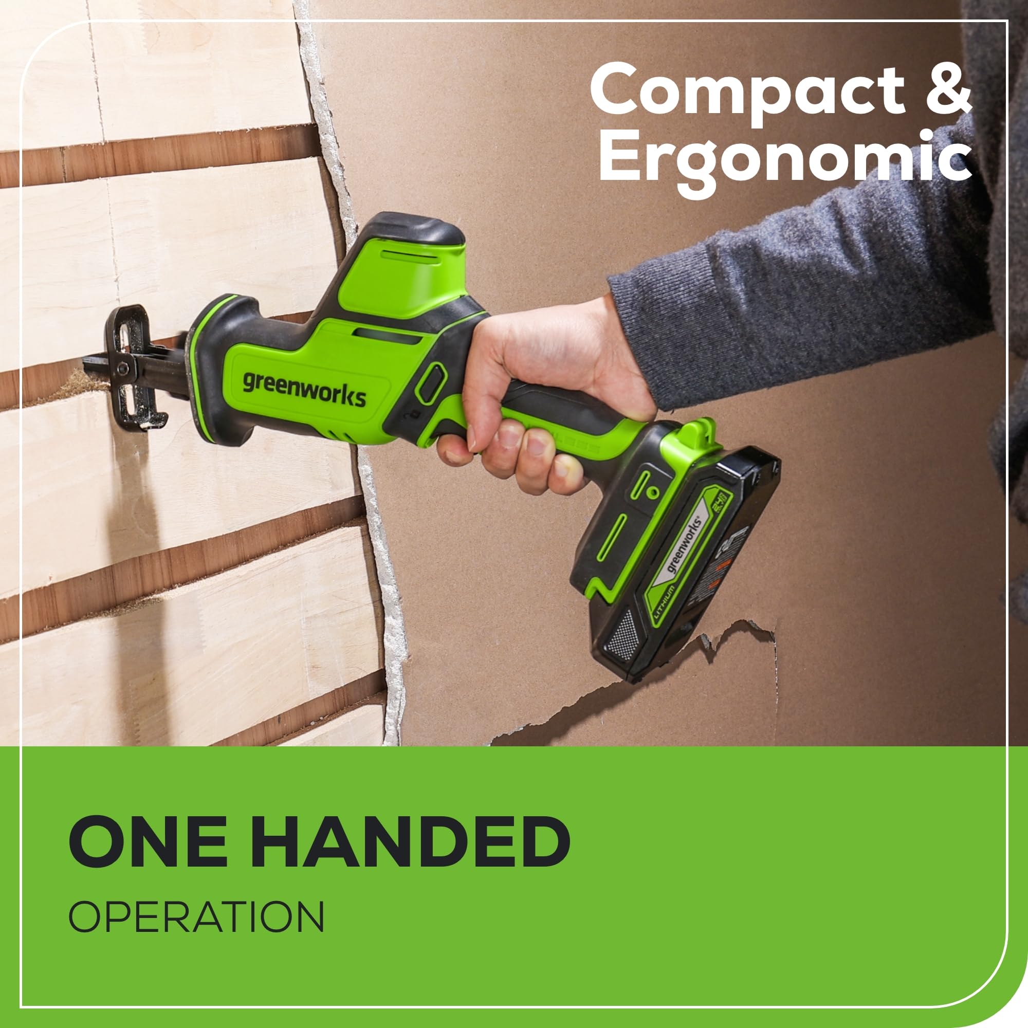 Greenworks 24V Brushless Compact One-Handed Reciprocating Saw (3,000 SPM), Cordless Powered Variable Speed Recip Saw, Battery Not Included