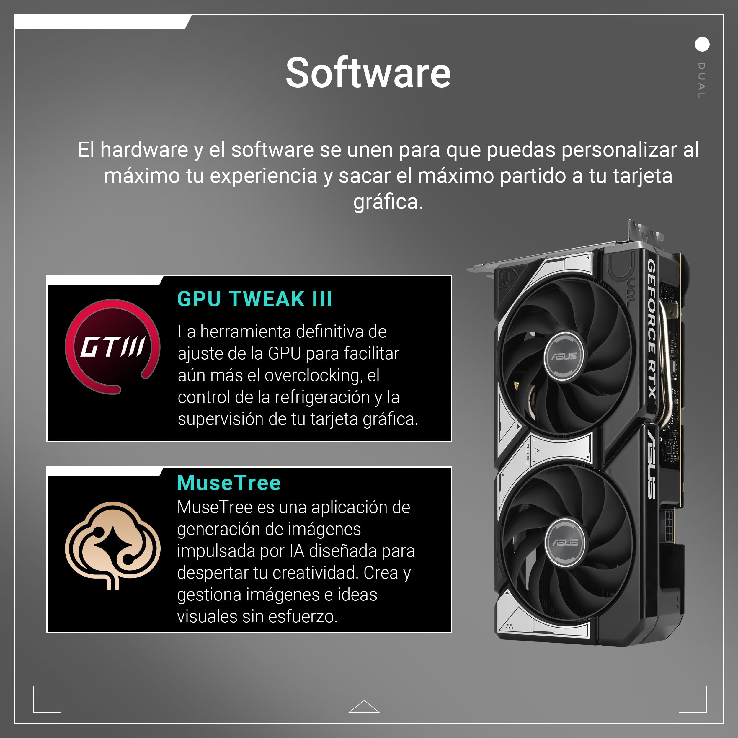 ASUS Dual GeForce RTX 5060 8 GB GDDR7 OC Edition Tarjeta gráfica (PCIe 5.0, 8 GB GDDR7, DLSS 4, HDMI 2.1b, DisplayPort 2.1b, diseño de 2,5 Ranuras, diseño de Ventilador Axial-Tech, tecnología 0dB)