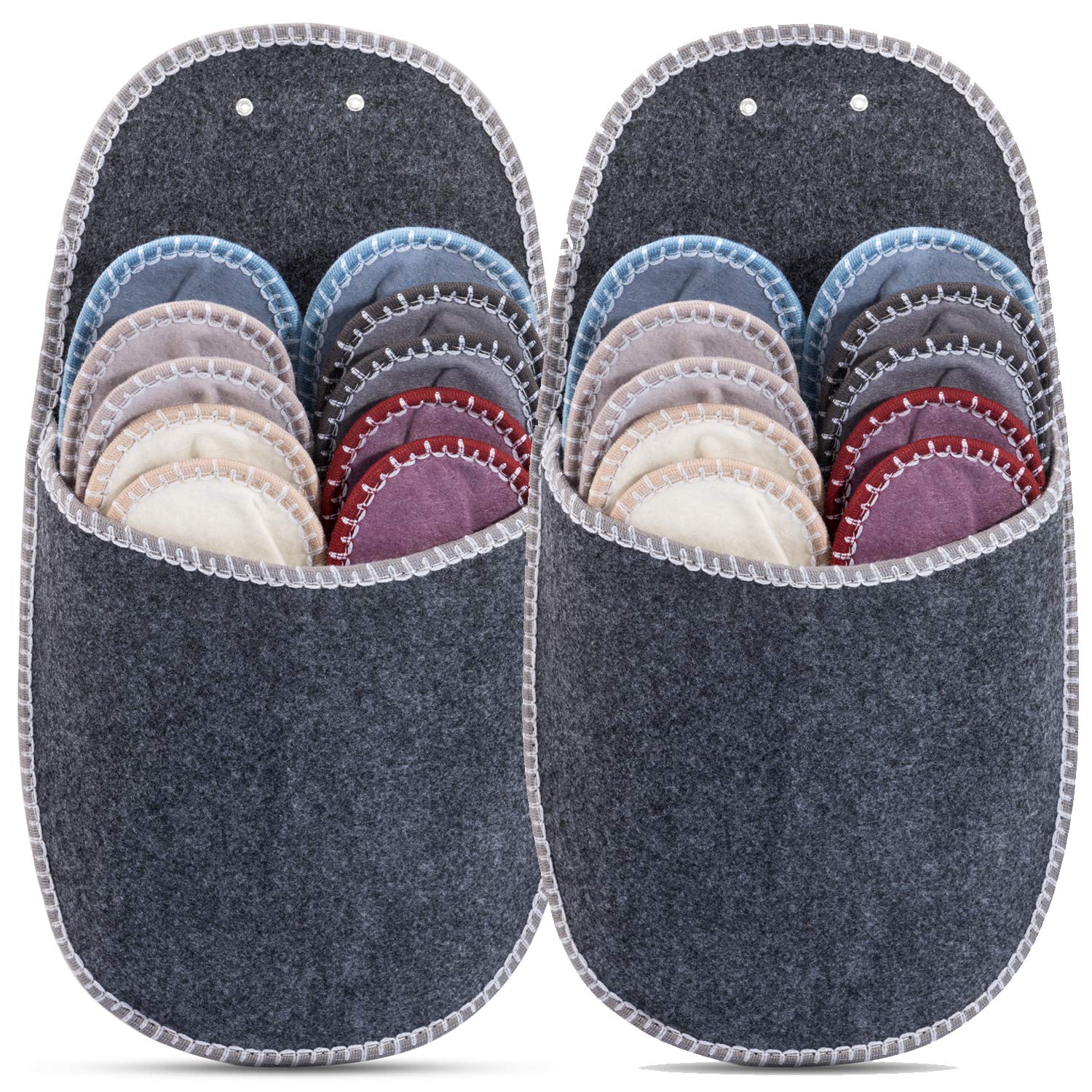 Lot de 2 ensembles de chaussons d'invité ONVAYA - Pantoufles - Feutre - 11 pièces - Gris