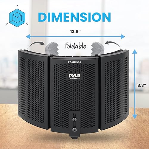 Miniatura 2 de Pyle Escudo de aislamiento de micrófono de Estados Unidos, 3 paneles de absorción de ruido, filtro de amortiguación acústica vocal de estudio con