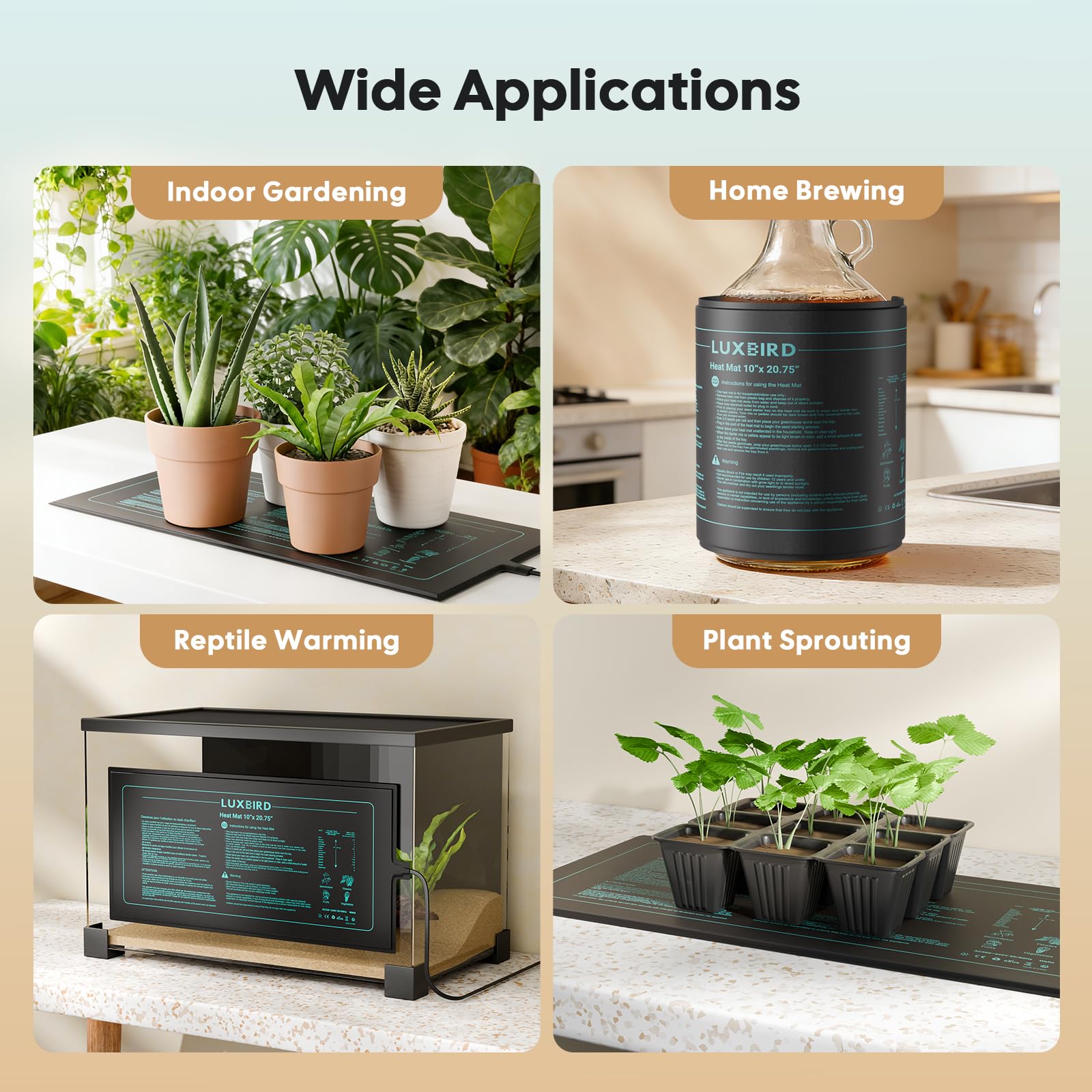 Luxbird Alfombrilla Térmica para Plantas 20W 6 Pack, Impermeable IP67 para Semillero, Propagador de Esquejes e Invernadero Interior, Cultivo Hidropónico, 52 x 25 cm