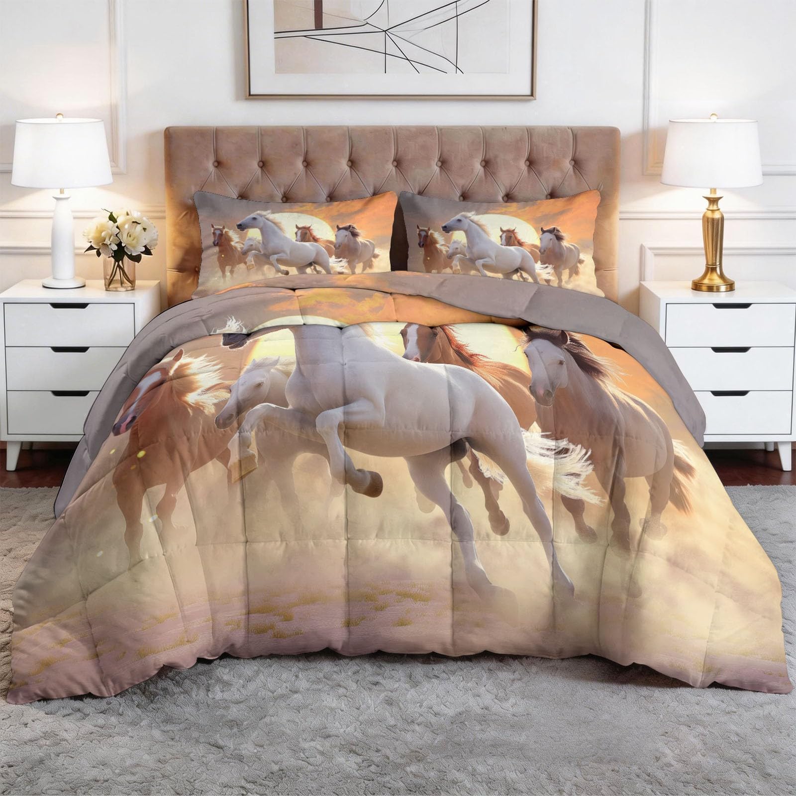 Edredón de verano Emperador Caballo en la playa, colcha reversible ligera con estampado animal caballo, agradable al tacto, ropa de cama para niños, niñas y adultos, lavable a máquina