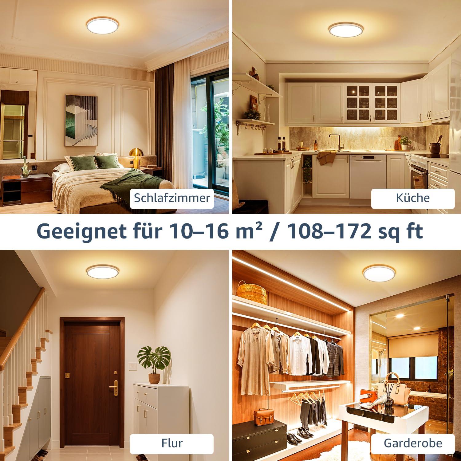Lepro Deckenlampe 18W, IP44 Wasserfest Deckenleuchte，3000K 1800LM Badezimmer Lampe, Warmweiß Deckenleuchte Badezimmer, ideal Badezimmerlampe Decke für Bad Schlafzimmer Flur Wohnzimmer, Ø22cm, 4 Stücke