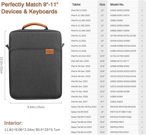 Vista 164 de MoKo Funda para tablet de 9 a 11 pulgadas, con asa para el hombro, se adapta a iPad Air M3 de 11 pulgadas, iPad A16 2025, Pro de 11 pulgadas, iPad