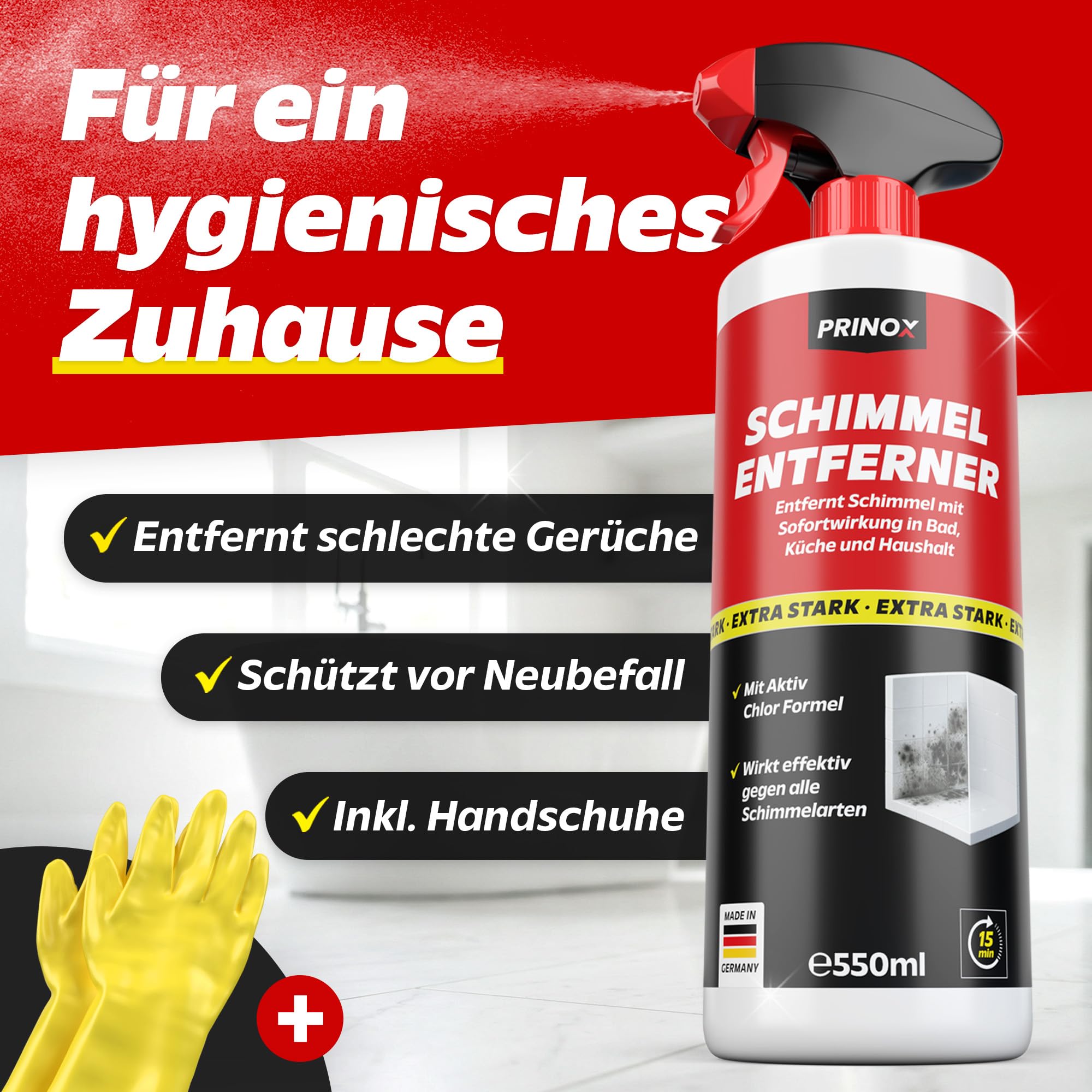 Prinox 4x Schimmelentferner + 1x Handschuhe