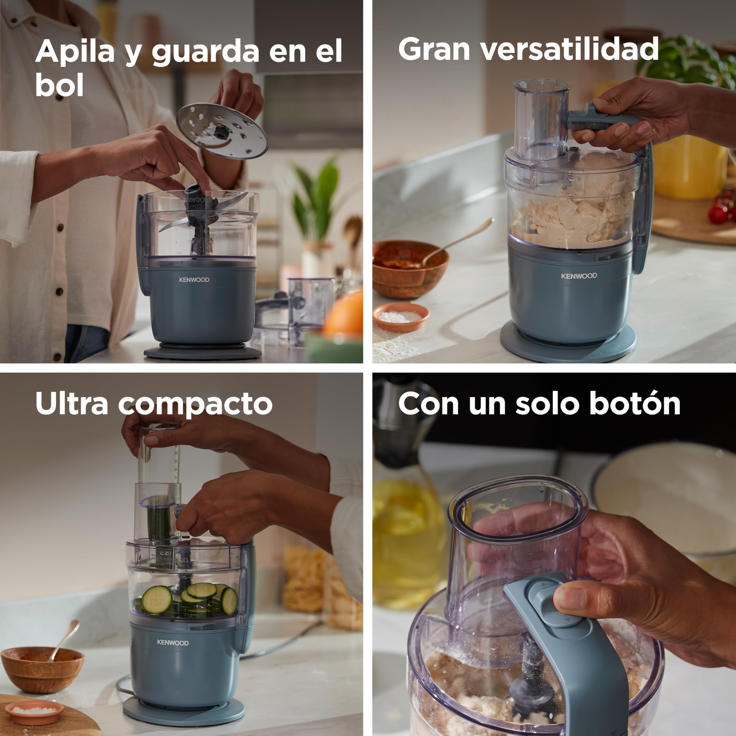 Kenwood MultiPro Compact – Procesador de Alimentos con Express Serve, Cuchilla de Acero Inoxidable, Discos para Cortar y Rallar, Función Pulse, Azul Tormenta (FDP23.130GY)