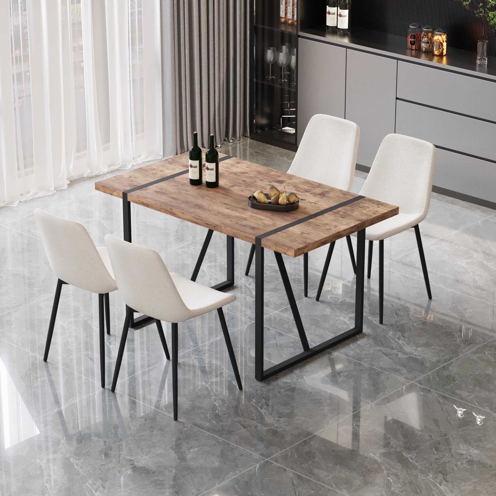 Hilknen Modern Dining Table Set for 4, Wooden Kitchen Table and Chairs Set,5 Piece Dining Table Set with 1 MDF Table and 4 Upholstered Dining Chairs,