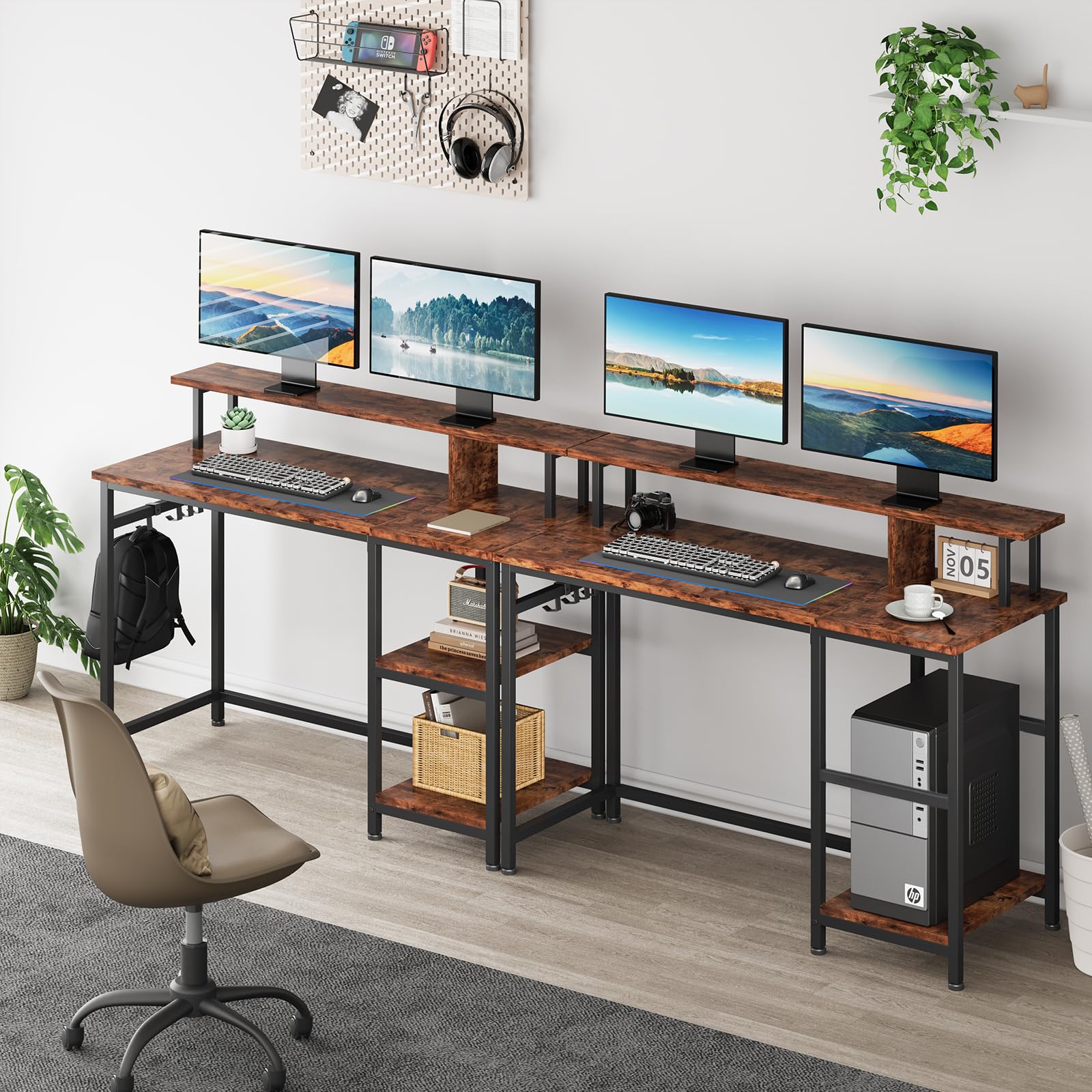 Dripex Schreibtisch, Computertisch mit Monitorständer und Abnehmbarem Regal, Bürotisch für Home Office, Wohnzimmer, Klein PC Gaming Tisch 107x46x95cm, Rustikales Braun