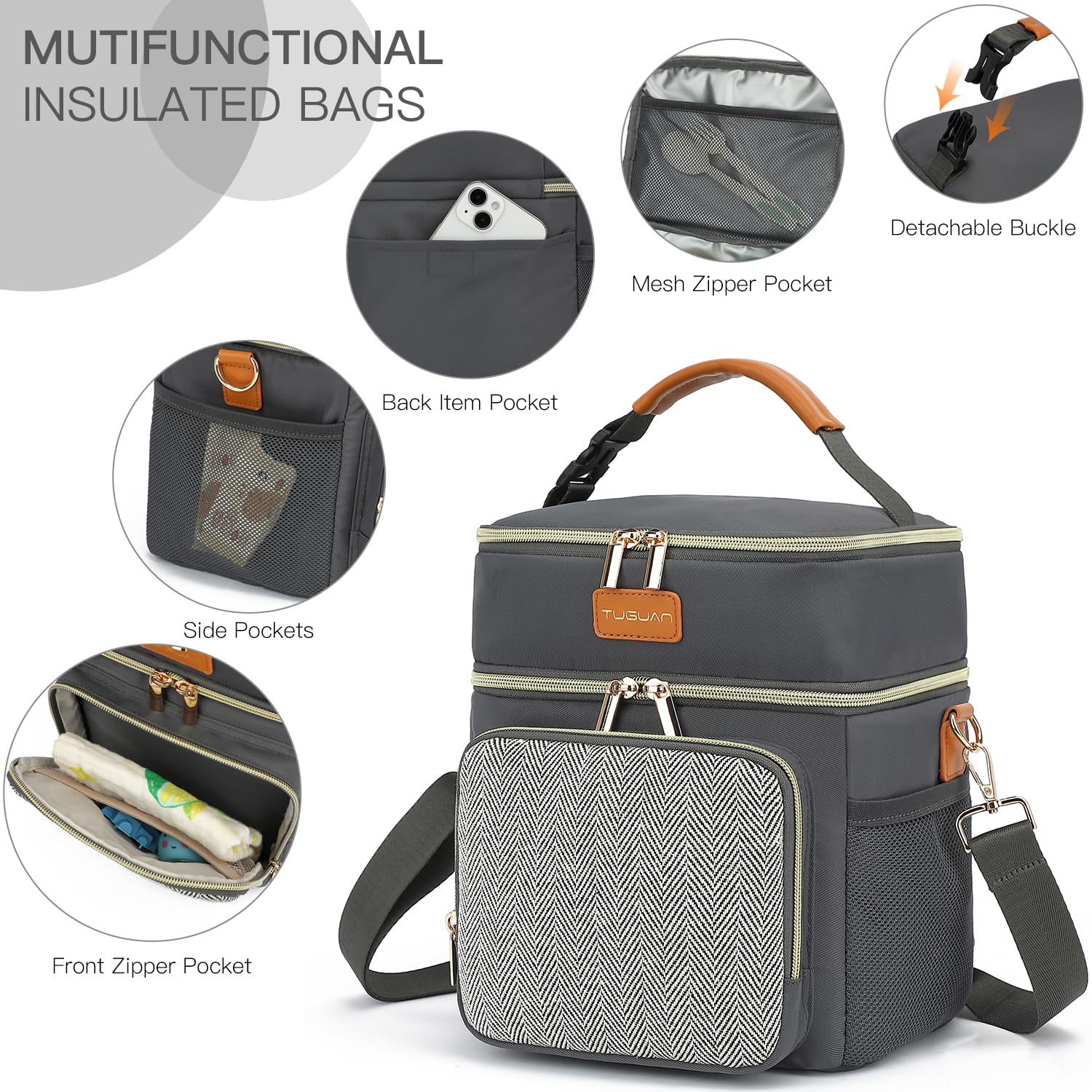 TUGUAN Muttermilch Kühltasche Thermotasche für Babyflaschen mit Eisbeutel für 6 Flaschen Doppelstock Isolierte Kühler Perfekt für Reisen, Stillende Mütter