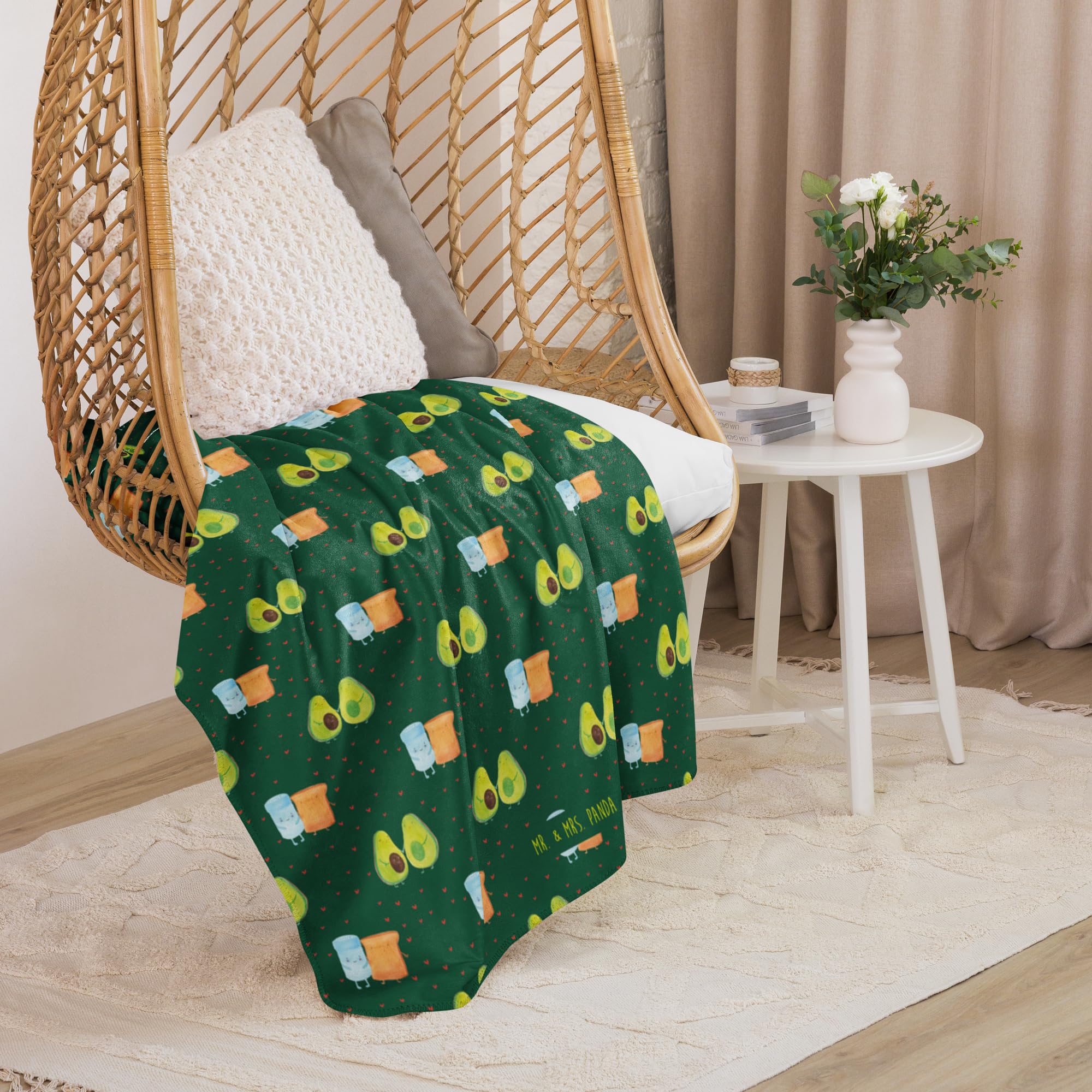 Mr. & Mrs. Panda Plaid Avocado Pärchen 130 x 155 cm - Geschenk, Heimdecke, Decke, Tagesdecke, Schmusedecke, Geburt, Schwangerschaft, Liebe, Wärmedecke, Familie, Couchdecke