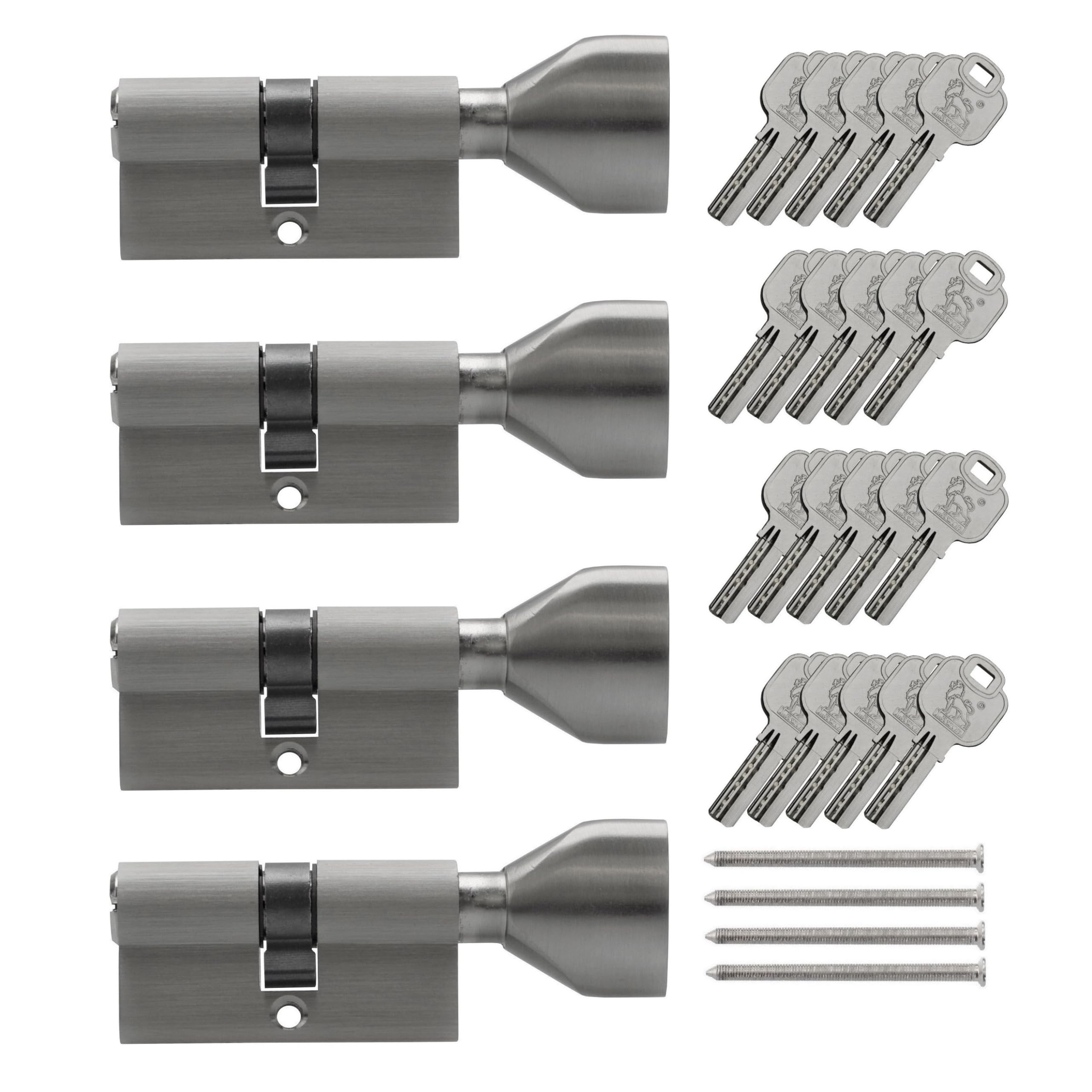 4x thumb turn knob euro cylinder locks 35/35mm, keyed alike, with 20 reversible keys (35x35) (KSN)