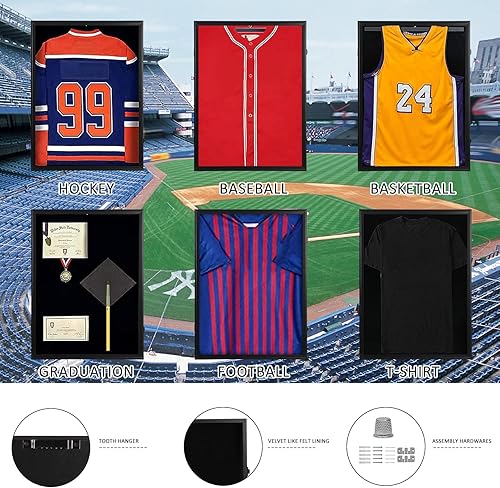 Miniatura 4 de Estuche de exhibición de jersey, caja de sombra grande con bloqueo, marco de jersey deportivo con 98% de protección UV acrílico y colgador para