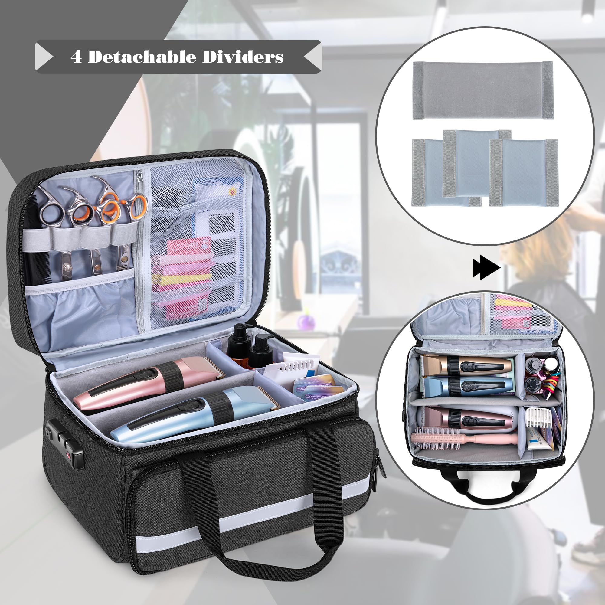 CURMIO Maletín Profesional para Cortapelos, Organizador con Cerradura para Máquinas, Tijeras y Accesorios de Barbería, Solo Bolsa, Negro