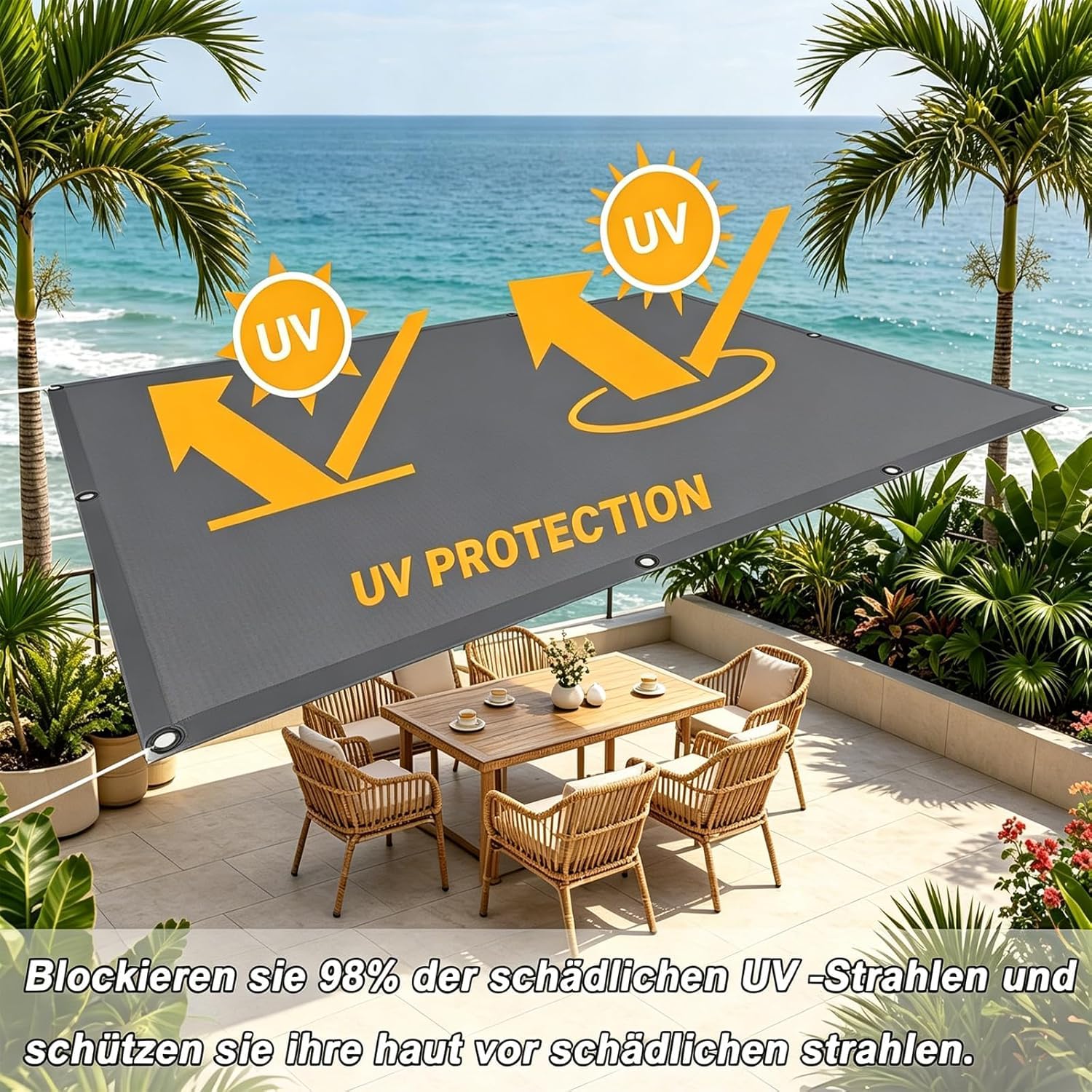 Sonnensegel 1.5x3m Wasserdicht Wetterfest Rechteck Sonnenschutz 95% UV-Schutz Seitenschutz Balkon Ohne Bohren inkl Befestigungsseile für Balkon, Garten, Terrasse, Pool, Dunkelgrau